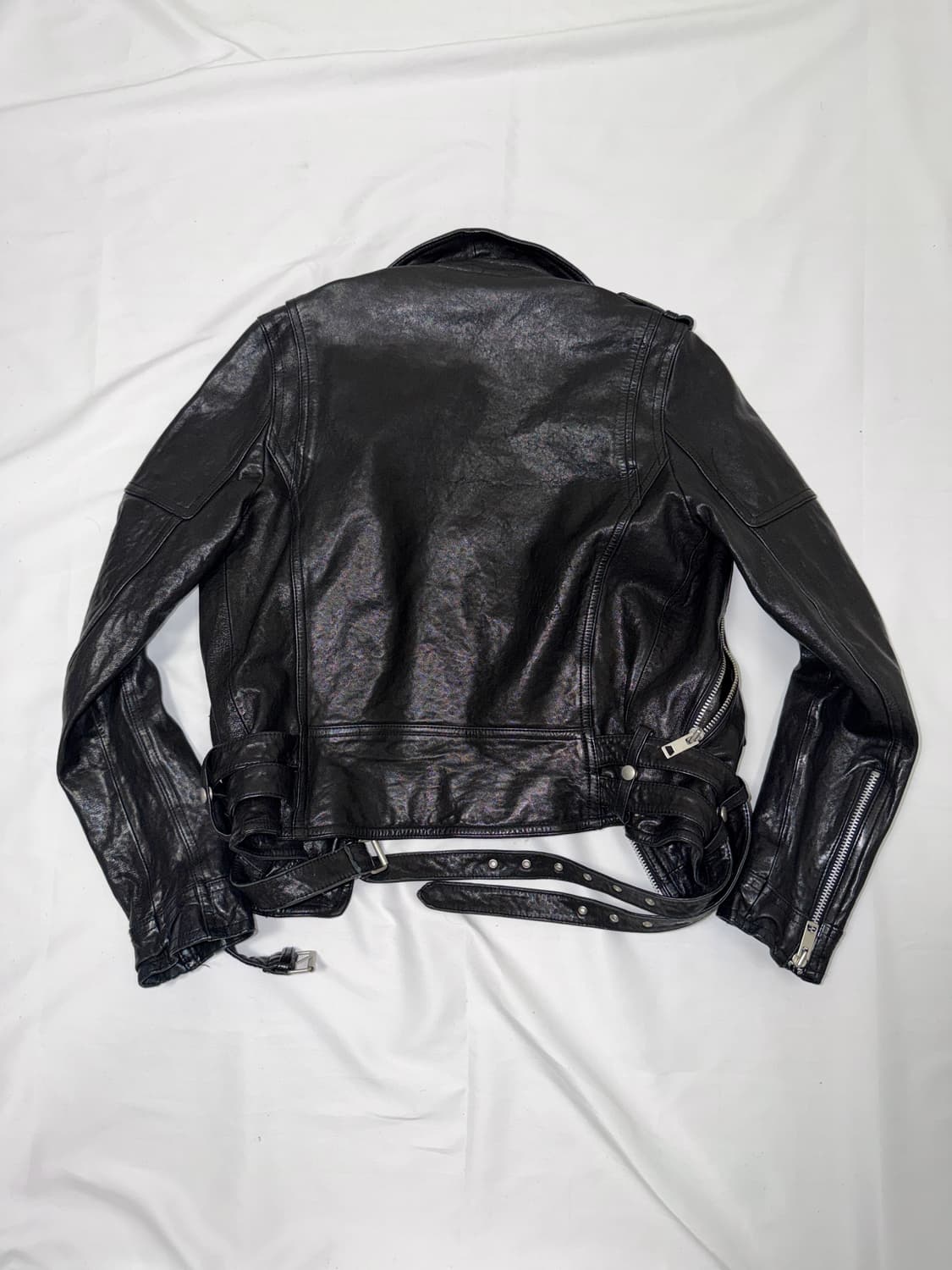 슬림 하이넥 바이커 레더 자켓 상품이미지5