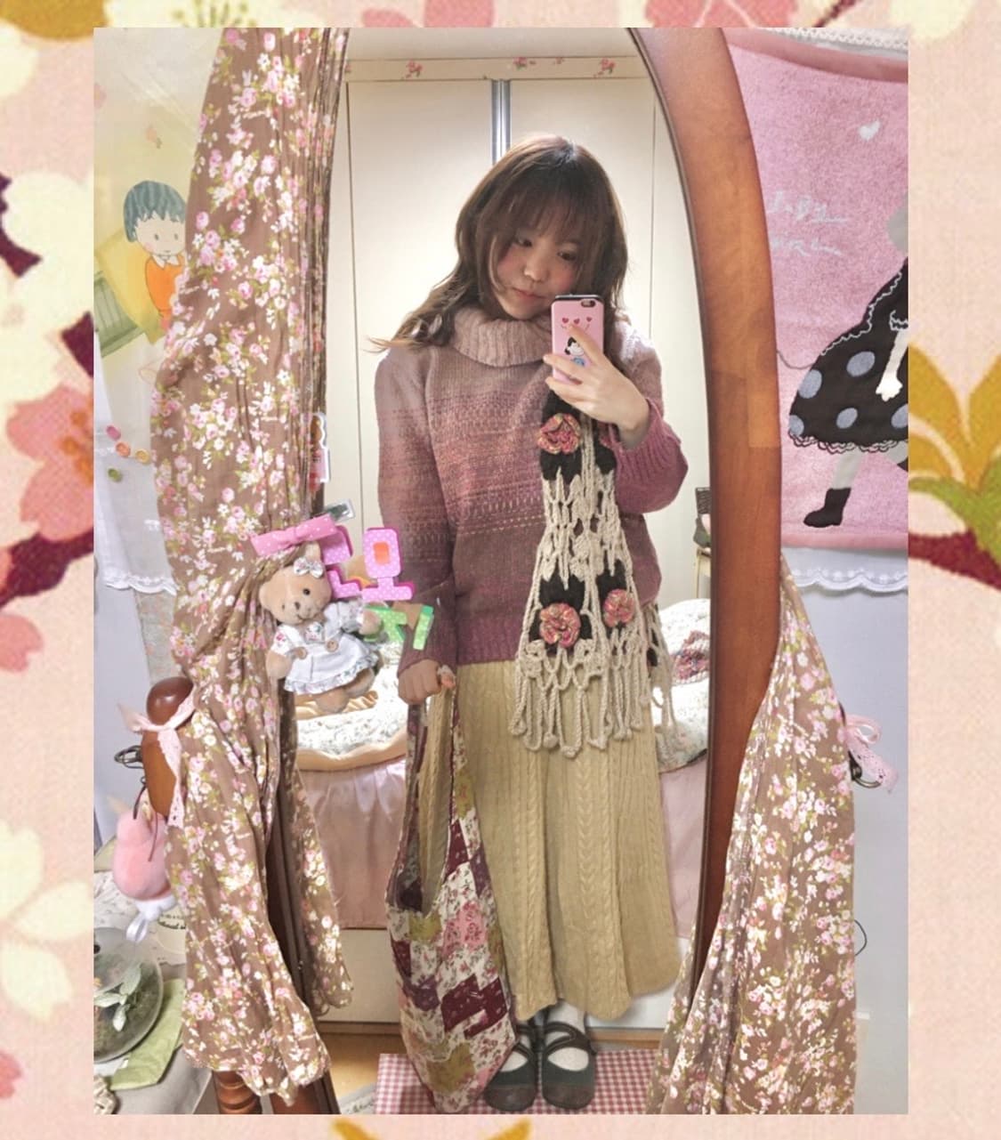 일본빈티지 하구미 모리걸 코디세트 (크로셰 뜨개 스카프 + 니트 상품이미지3