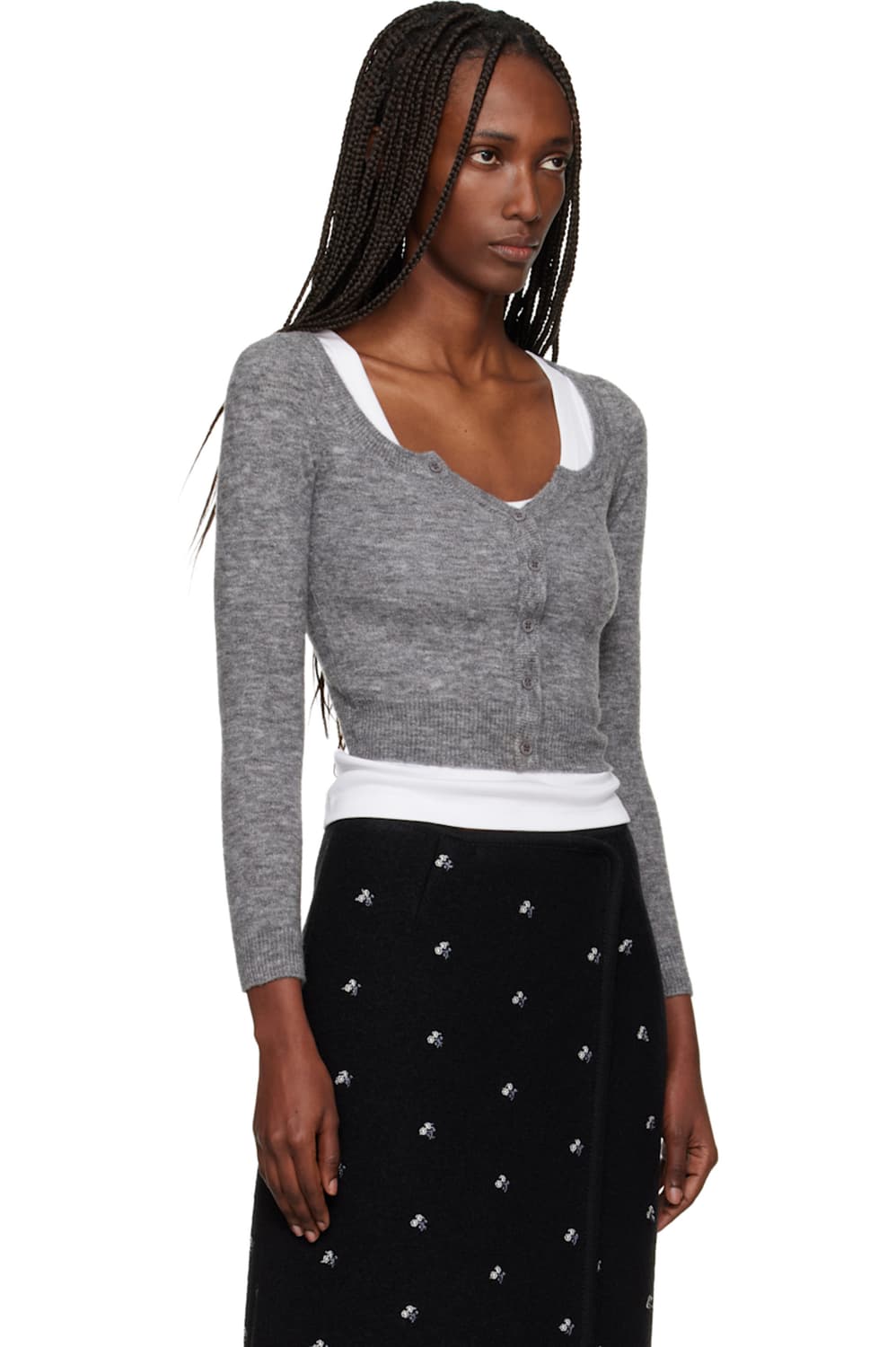 [6]슈슈통 25fw 와이드 라운드 넥 피티드 가디건/그레이 상품이미지5