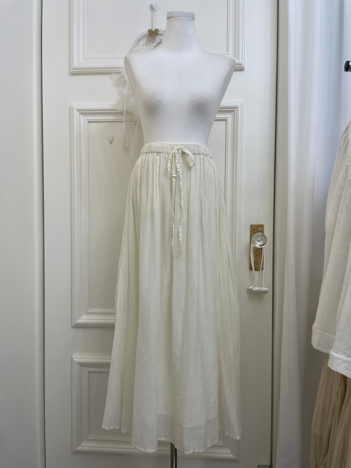 ivory cotton shirring banding long skirt 상품이미지1