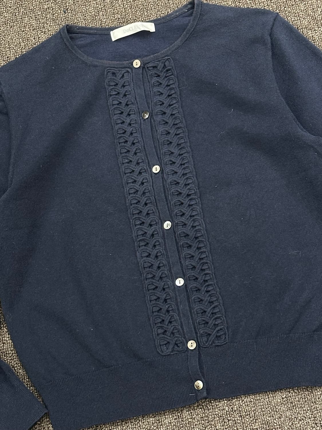 L)Japanese vintage 여성 레이스 자수 디테일 네이비 가디건 상품이미지2