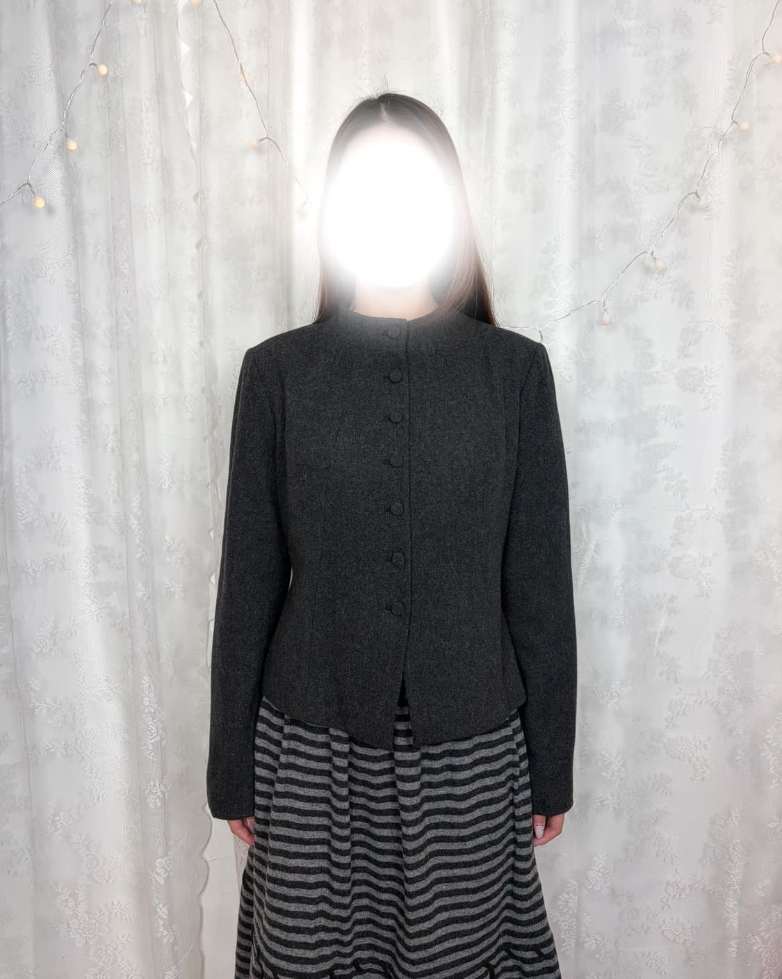 Minimal no-collar wool crop jacket 상품이미지9