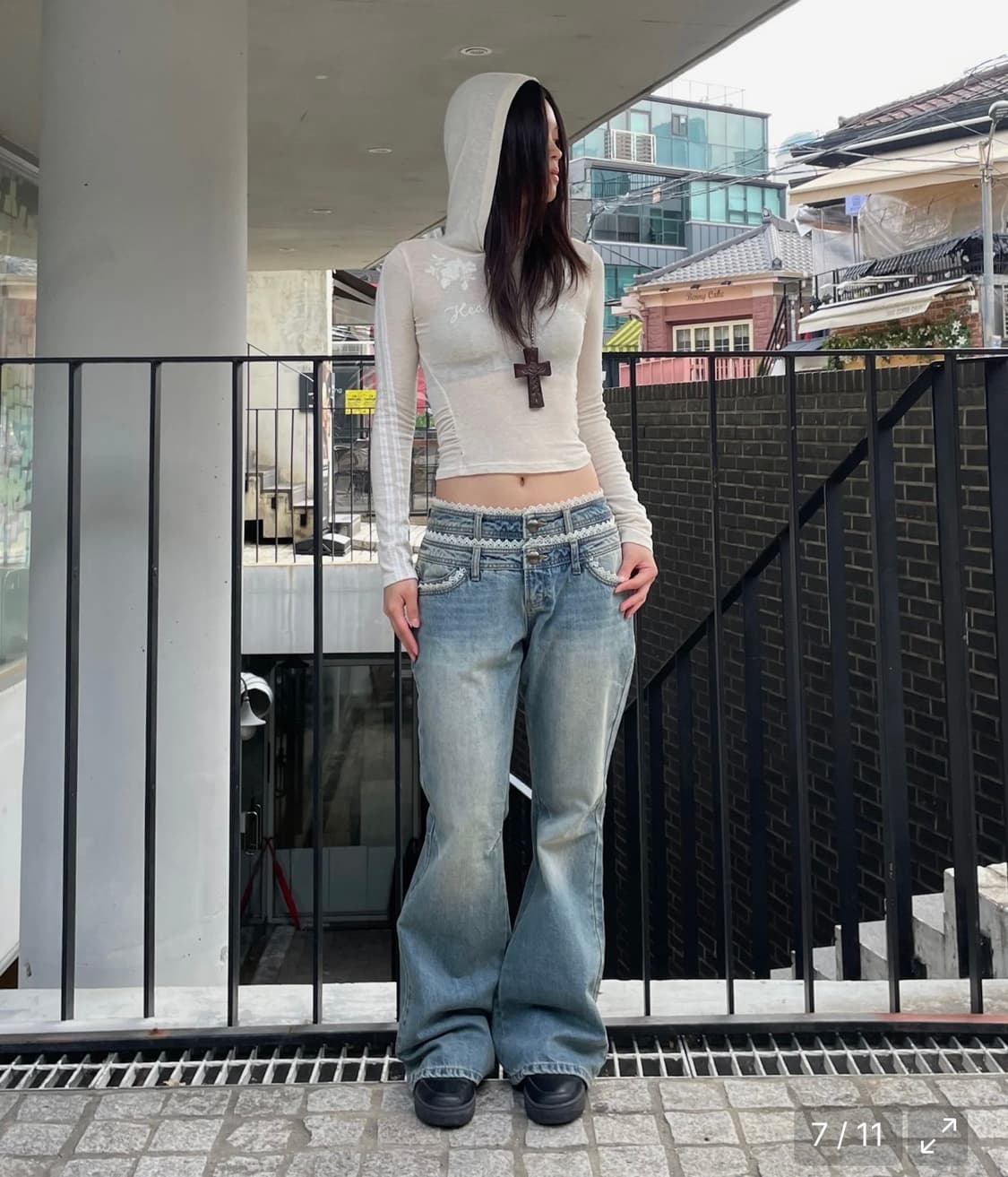 Double Waist Boots Cut Denim Mid Blue 상품이미지1