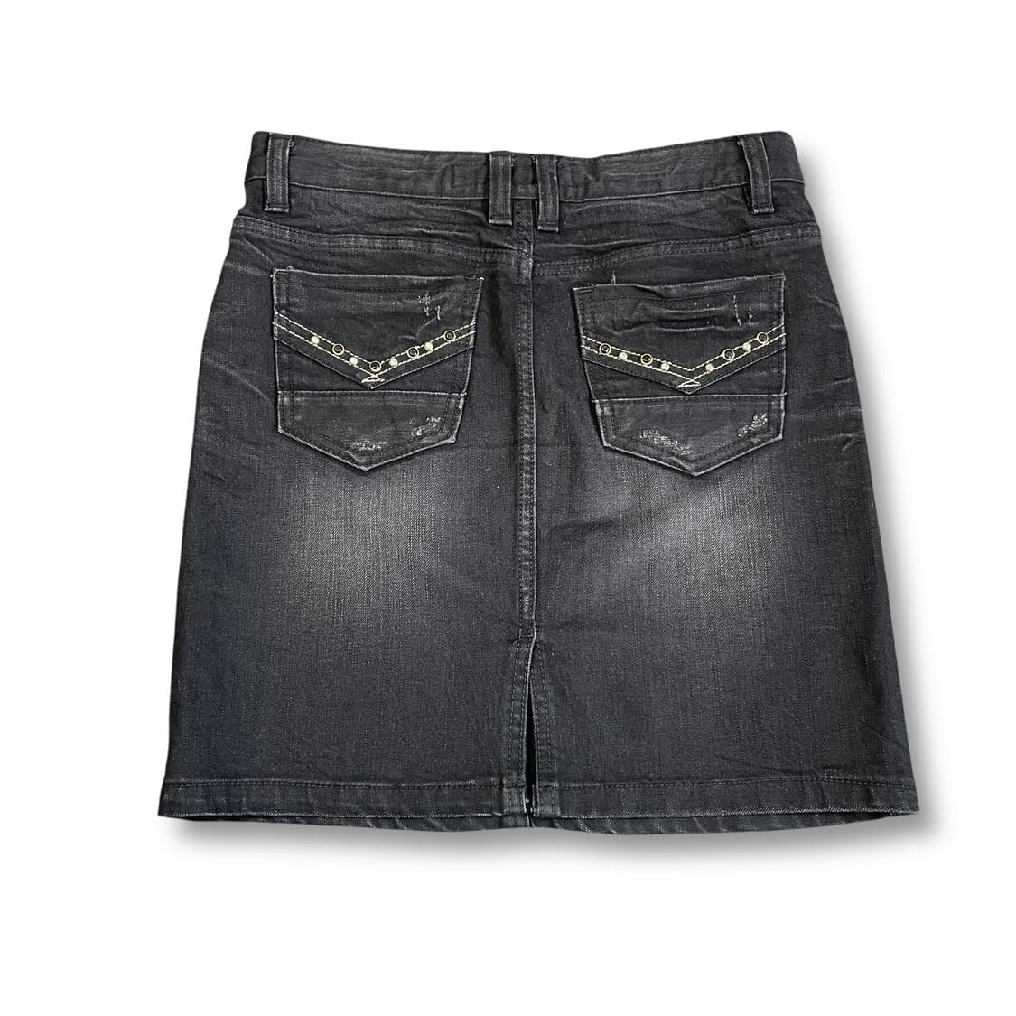 (30) 빈티지 y2k 펑크 큐빅 스터드 흑청 워싱 데님 스커트 S 상품이미지2