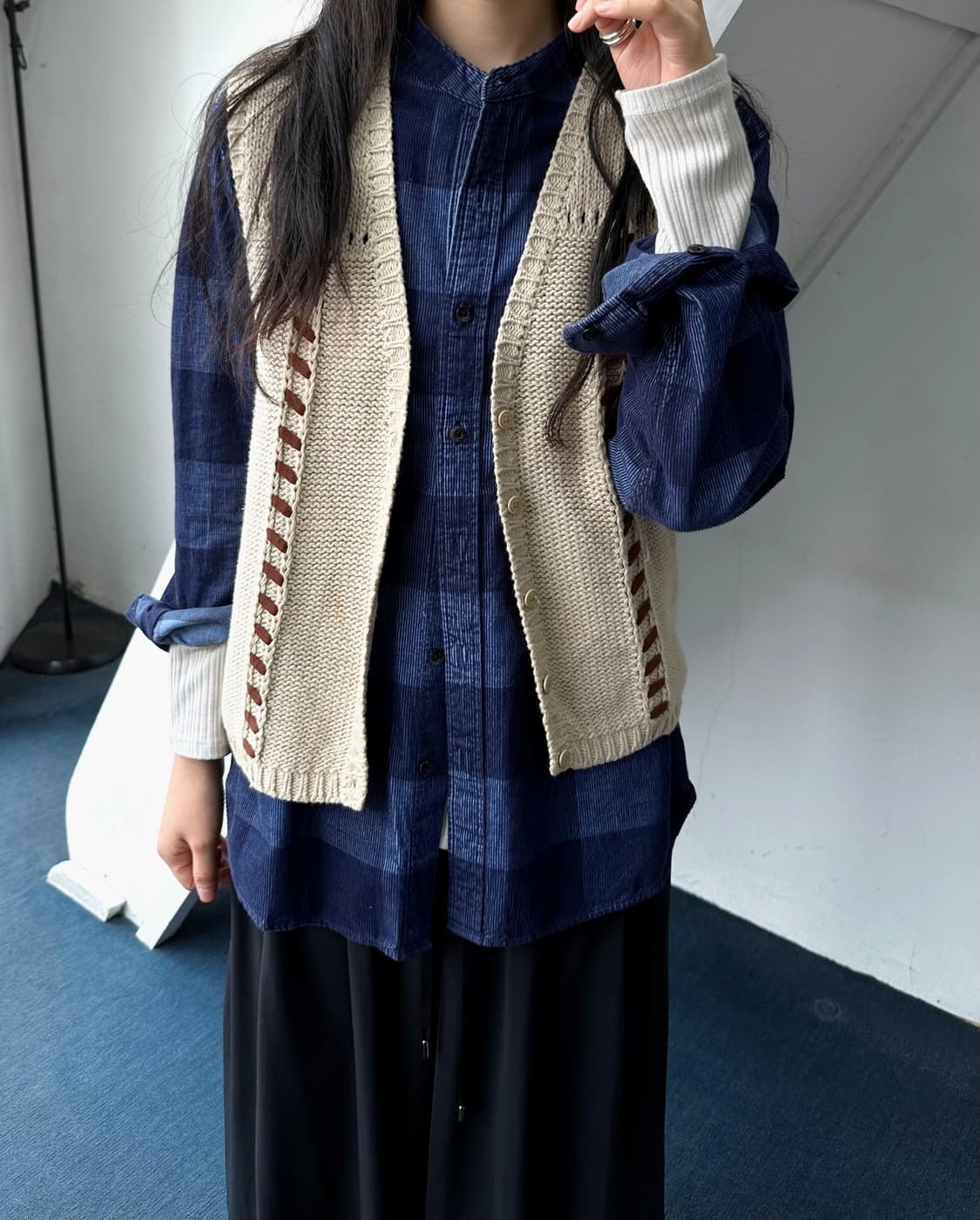 Middle gauge cotton knitted design vest 상품이미지7