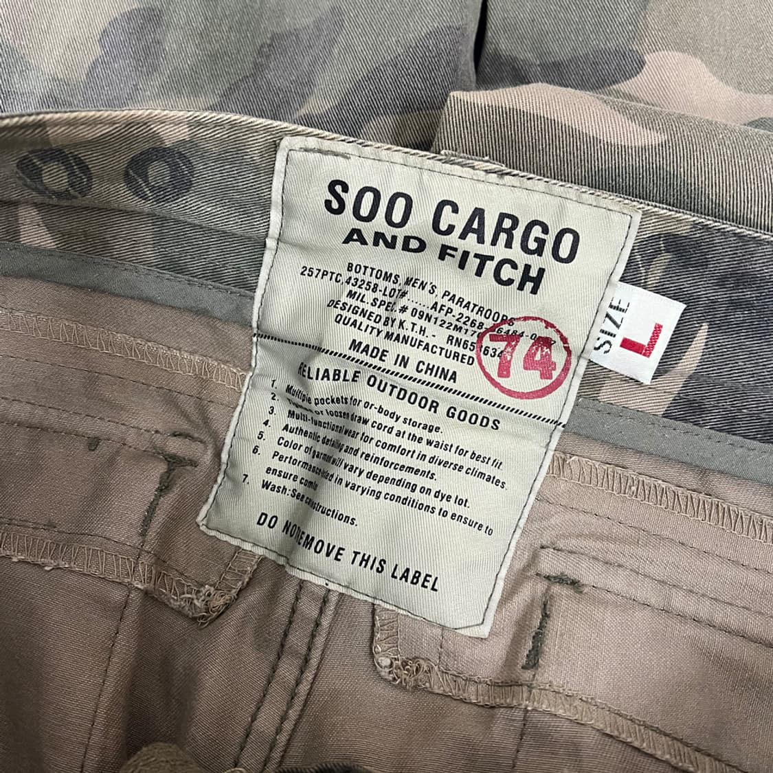 Soo Cargo & Fitch 카모 밀리터리 카고 팬츠 L 상품이미지4
