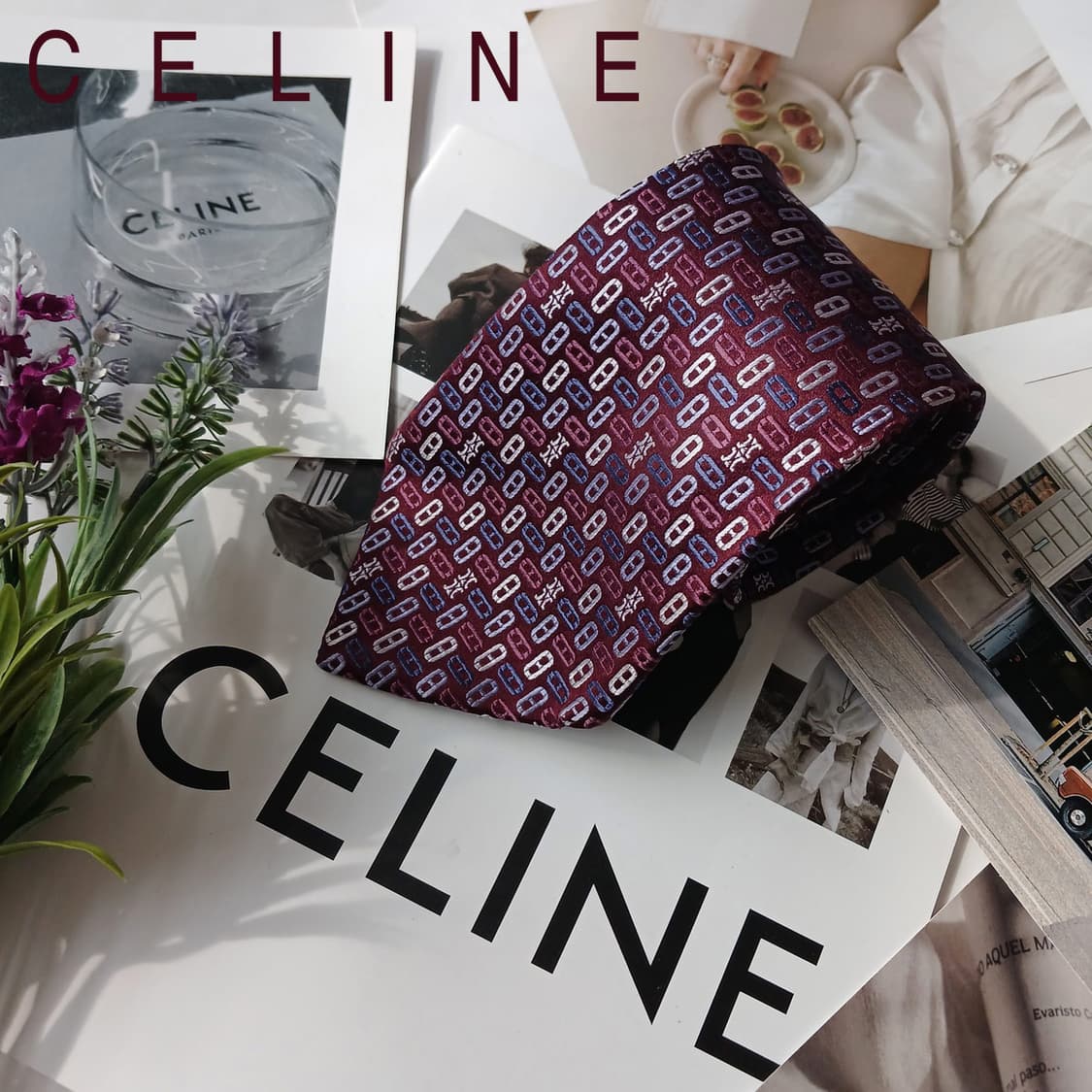 셀린느 실크 퍼플 트리오페 패턴 넥타이 9.3cm A+~A등급 E723
 상품이미지1