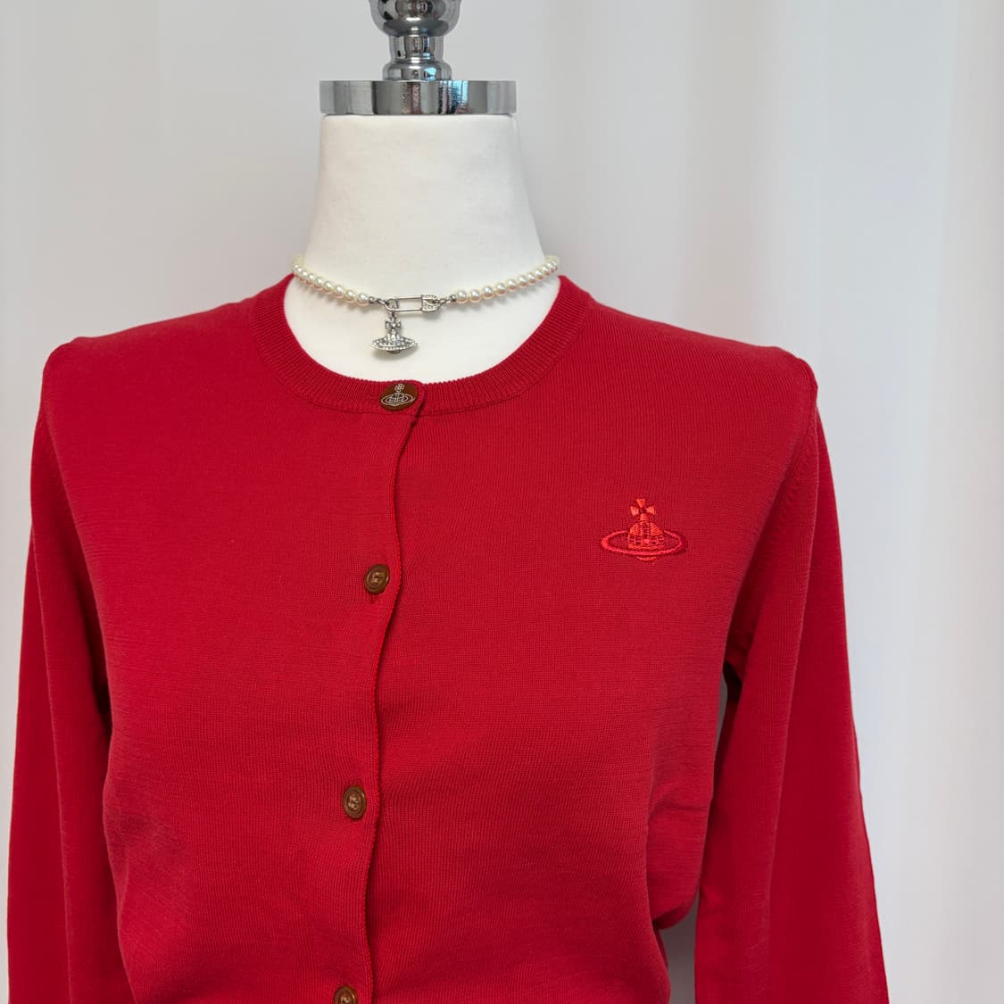 비비안웨스트우드 슬림핏 코튼 가디건-레드 상품이미지2