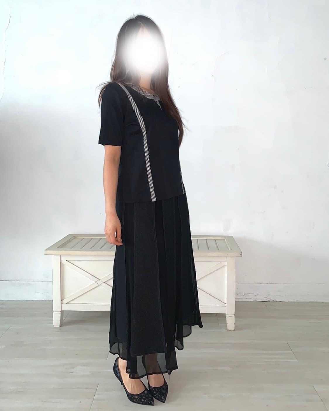 Feminine Black Patchwork Maxi Skirt 상품이미지3