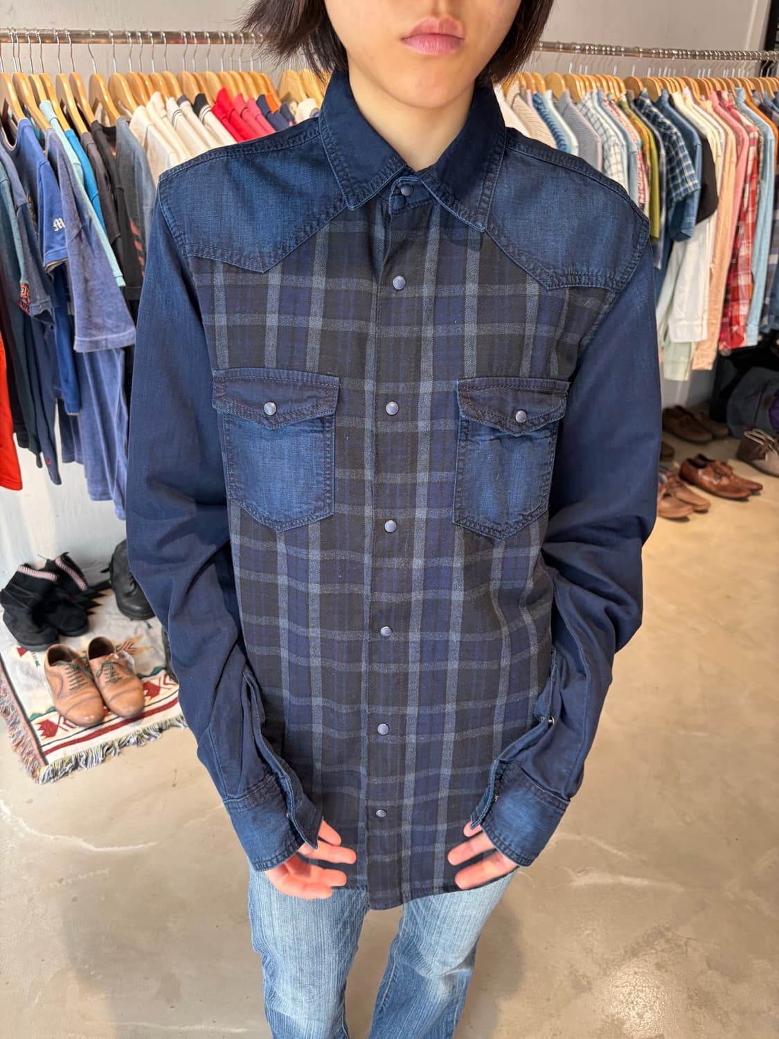 ZARA MAN 데님 컬렉션 체크 남방 M 상품이미지5