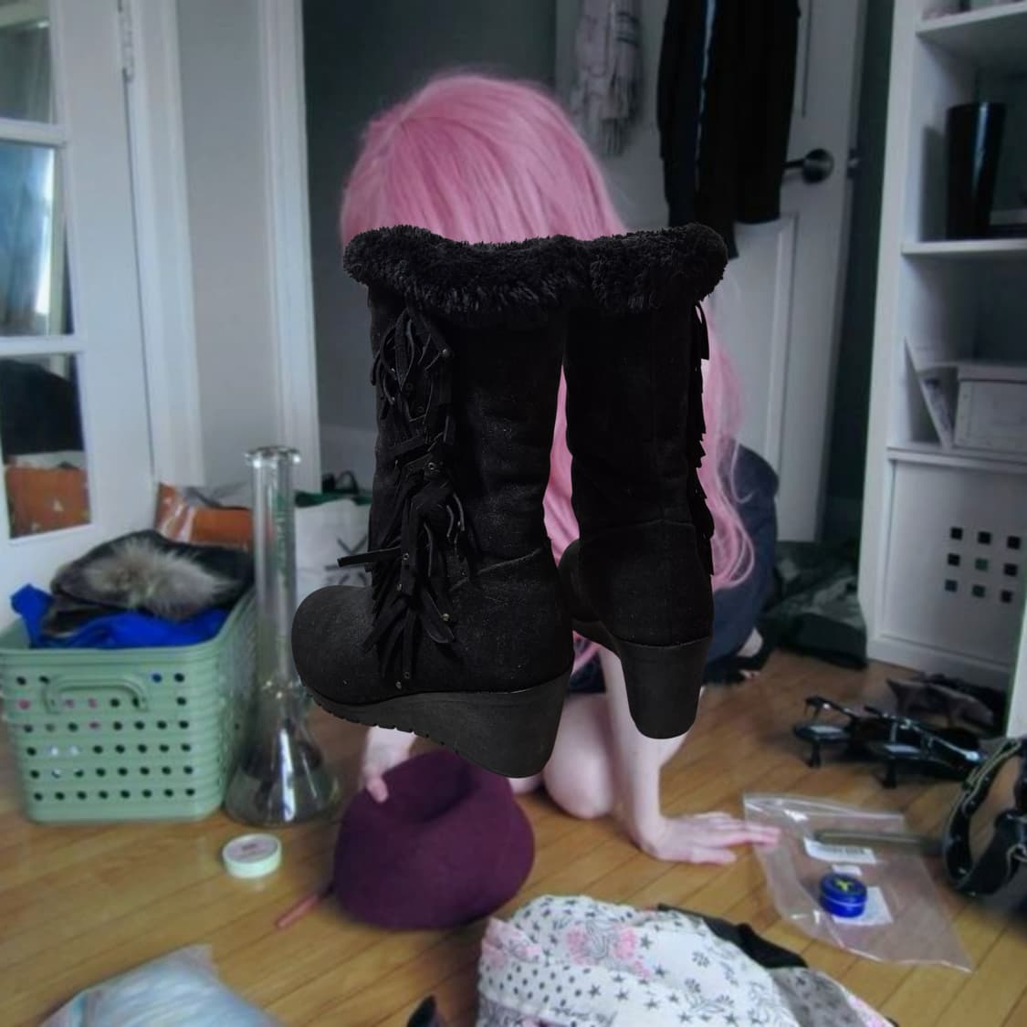 Vintage Black Sugar fringe leather Fur 상품이미지2