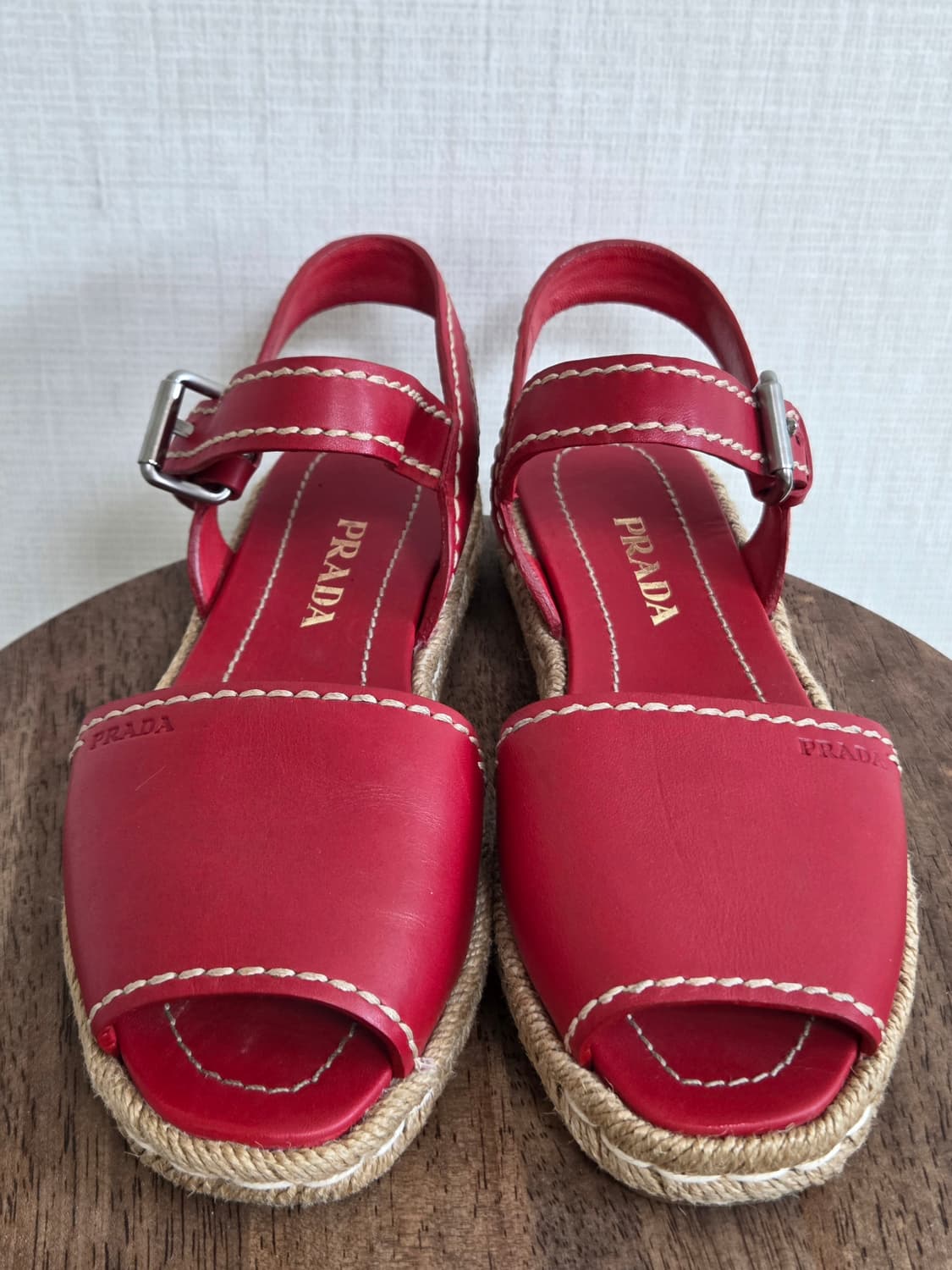 프라다 레드 가죽 에스파드 샌들 (EU 37.5) 상품이미지2
