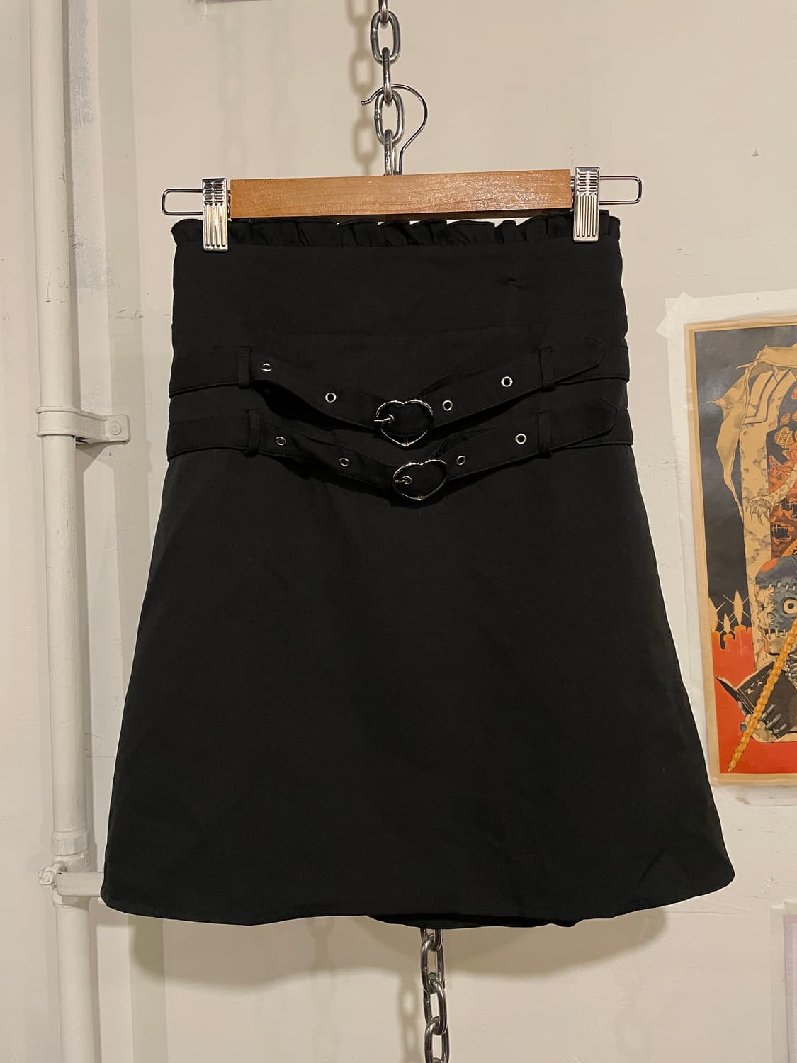 mars 마즈 하트 버클 스트랩 블랙 미디 스커트 펑크 지뢰계 갸루 상품이미지1