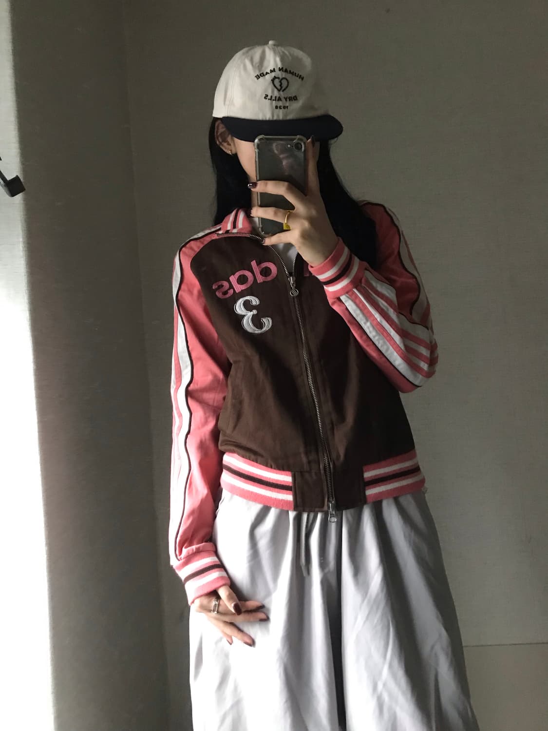 아디다스 브라운 핑크 빅로고 면집업 상품이미지5