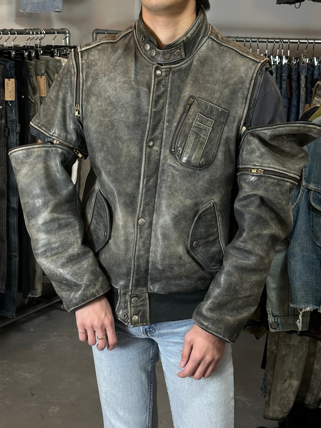 90’s Hein Gericke 디스 레더 자켓 모터사이클 바이커 자켓 상품이미지3