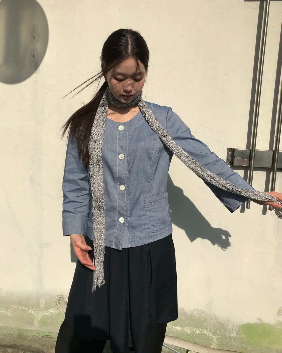 라이트 블루 버튼 자켓 블라우스  상품이미지5