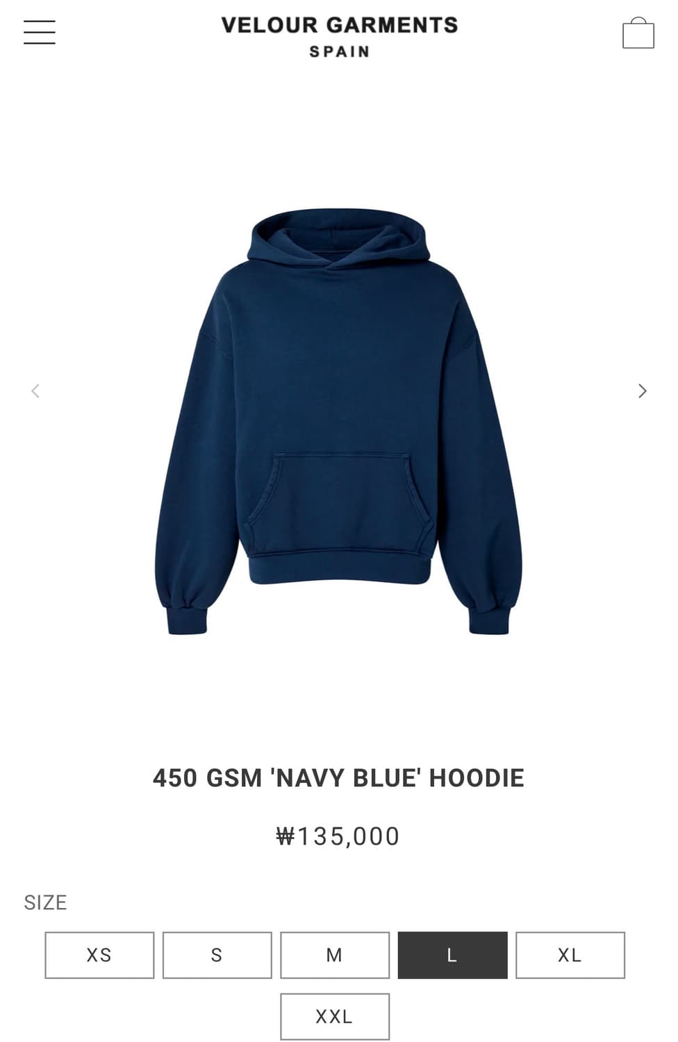 Velour Garments 450GSM 후드티 네이비 L 상품이미지2