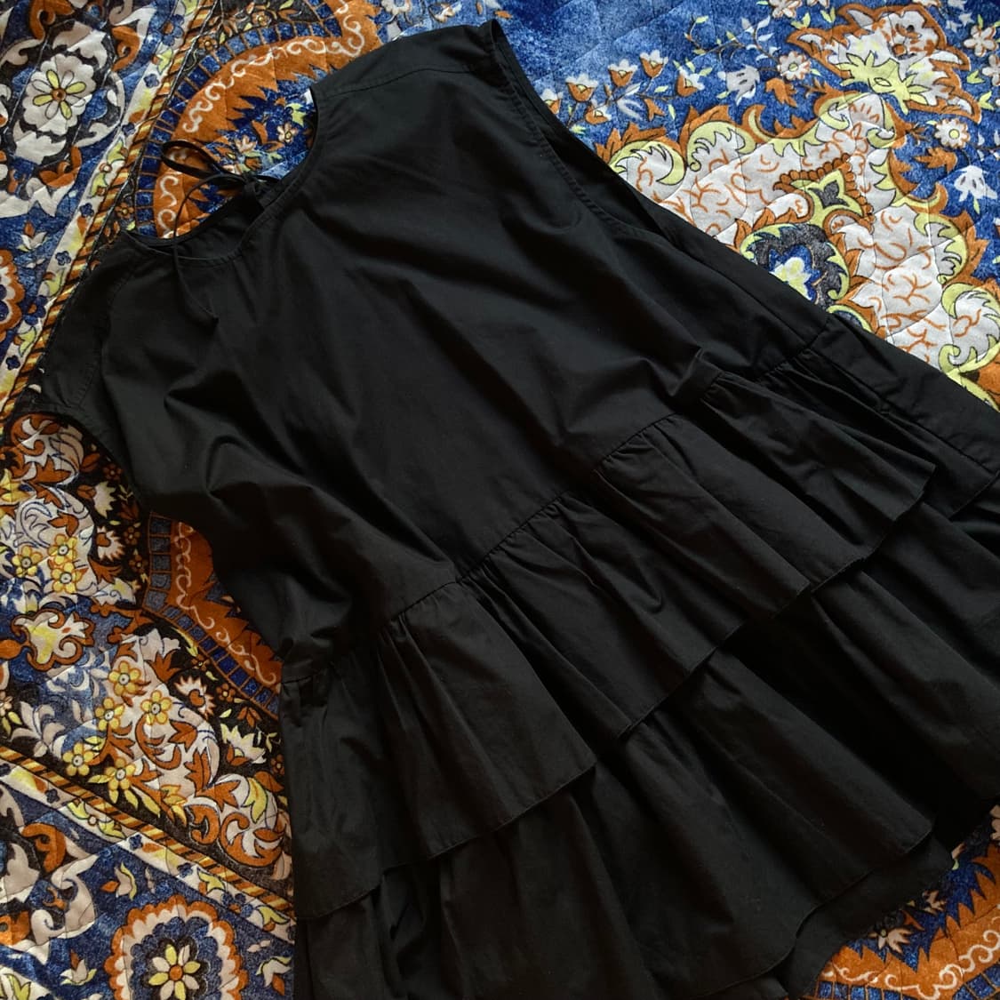 블랙 플리츠 캉캉 프릴 백 리본 레이어드 베스트 원피스 상품이미지4