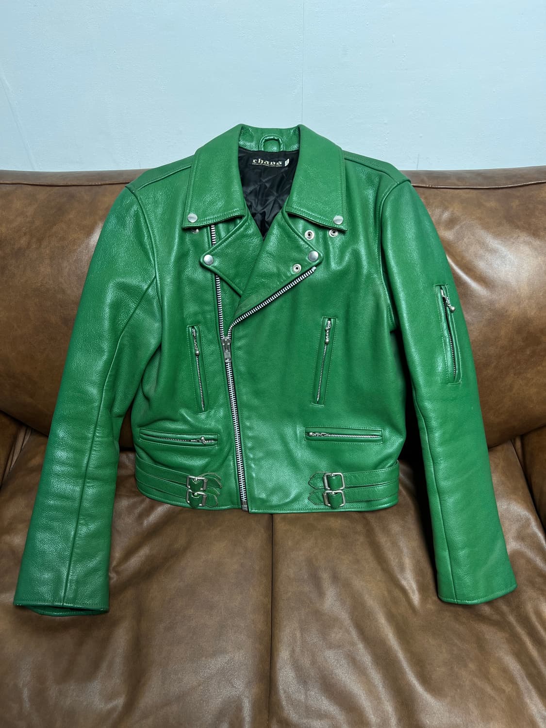 카오스 chaos JPN 그린 소가죽 라이더 자켓  38 상품이미지8