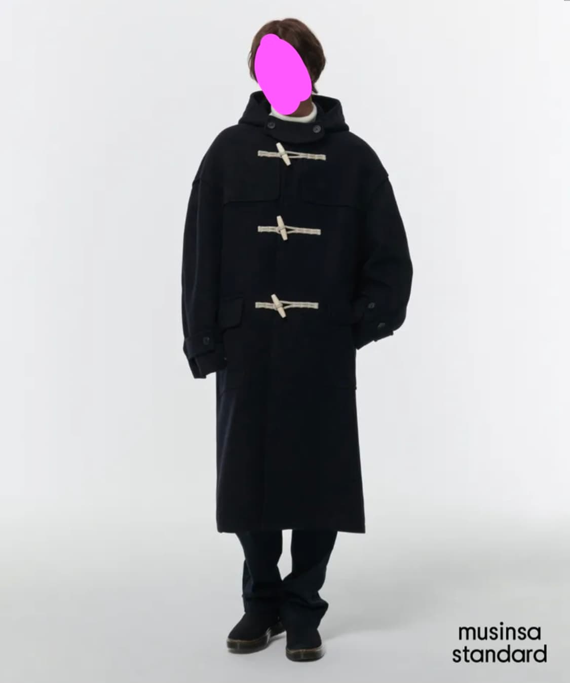 무신사 스탠다드 울 블렌드 엑스트라 오버사이즈 더풀 코트 네이비 상품이미지3