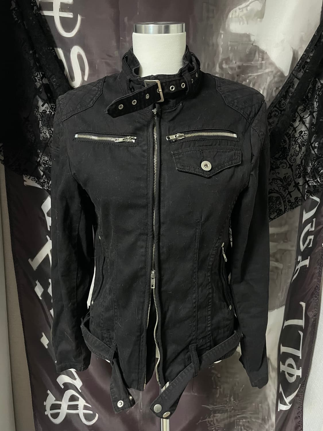 Vkei 00s 벨티드넥 지퍼 라이더 야상코튼자켓 다크웨어emo버커루맛 상품이미지8