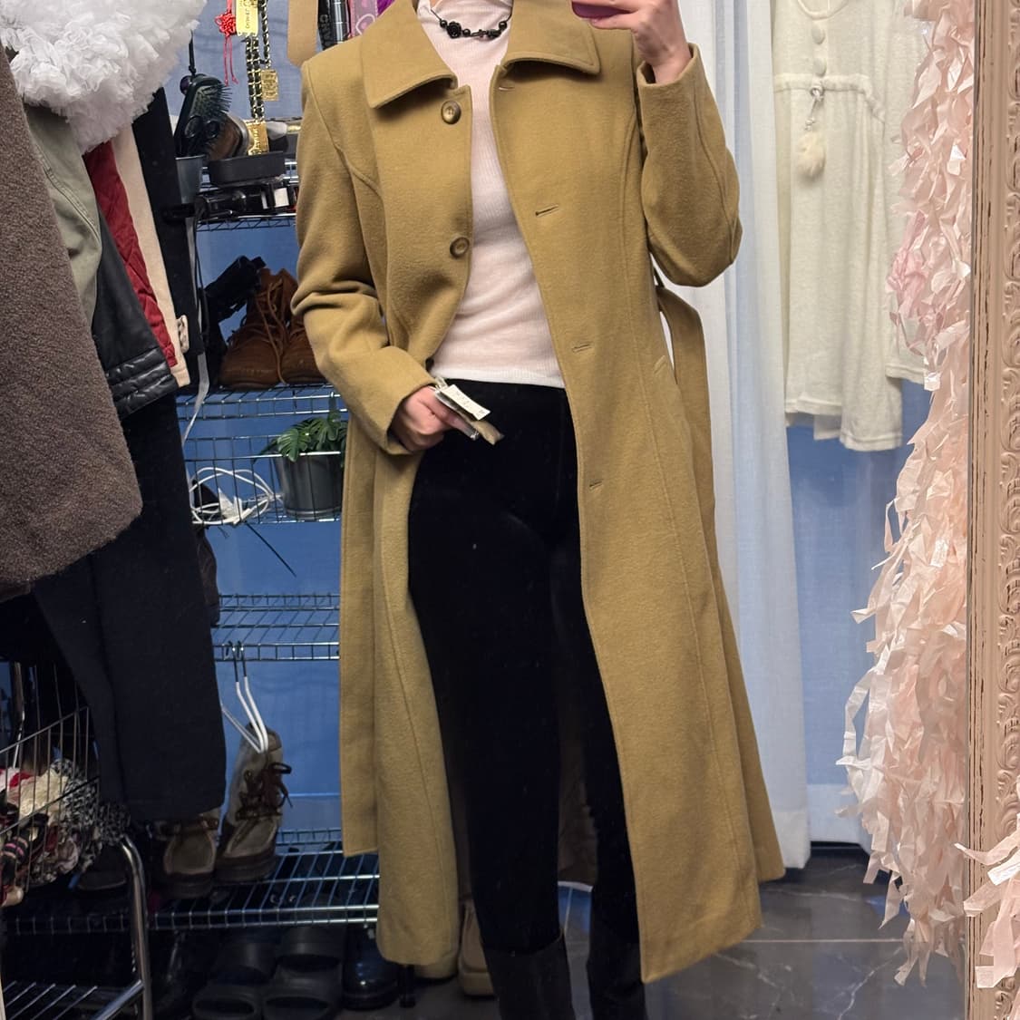 옐로우 모직 롱코트 상품이미지1