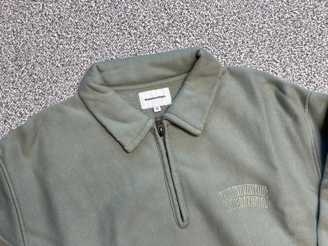 Damaged Half Zip Polo Sweatshirt Olive 상품이미지3