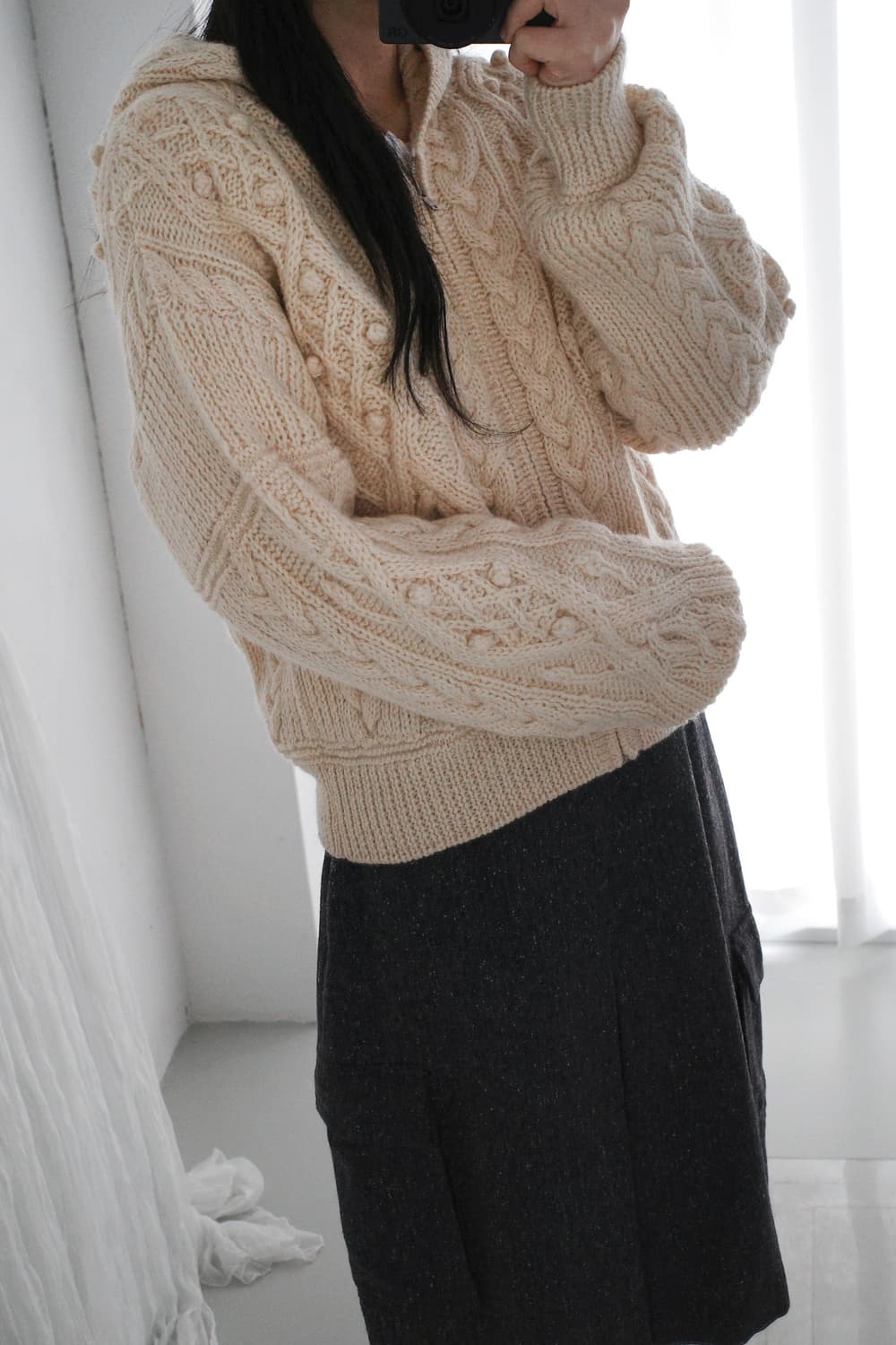 riodecent) crochet knit hood zip-up  상품이미지5