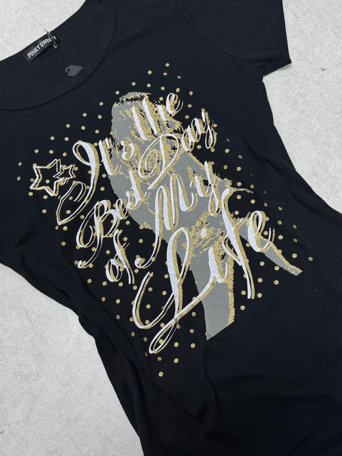 갸루 글리터 프린팅 탑  상품이미지3