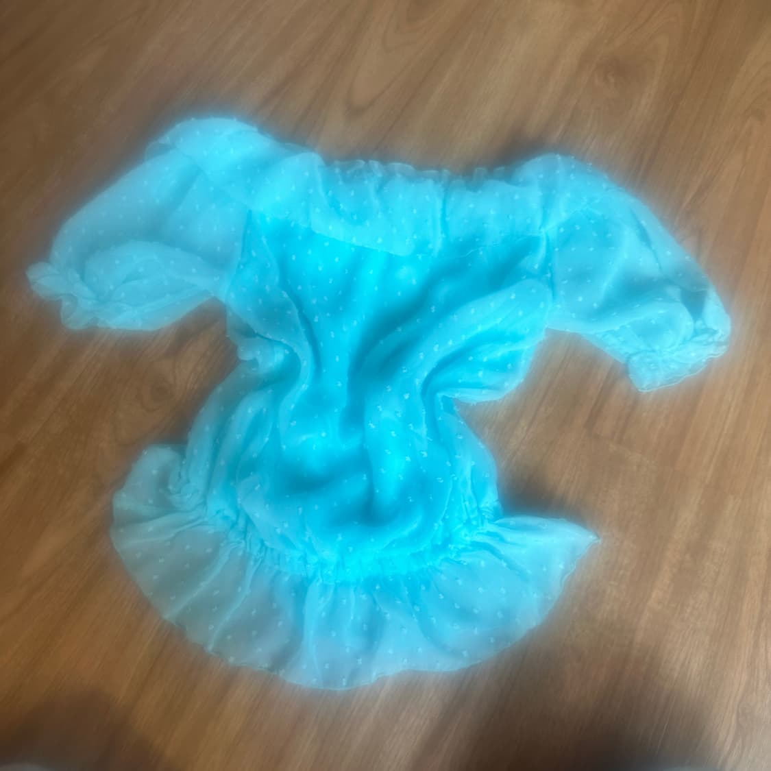 빈티지 민트 도트 오프숄더 티셔츠 블라우스 히메갸루 로걀 라떼 모리걸 상품이미지1