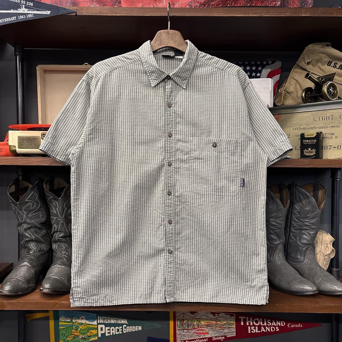 00s 파타고니아 마이크로 체크 엠보싱 시어서커 셔츠 N1158 상품이미지1