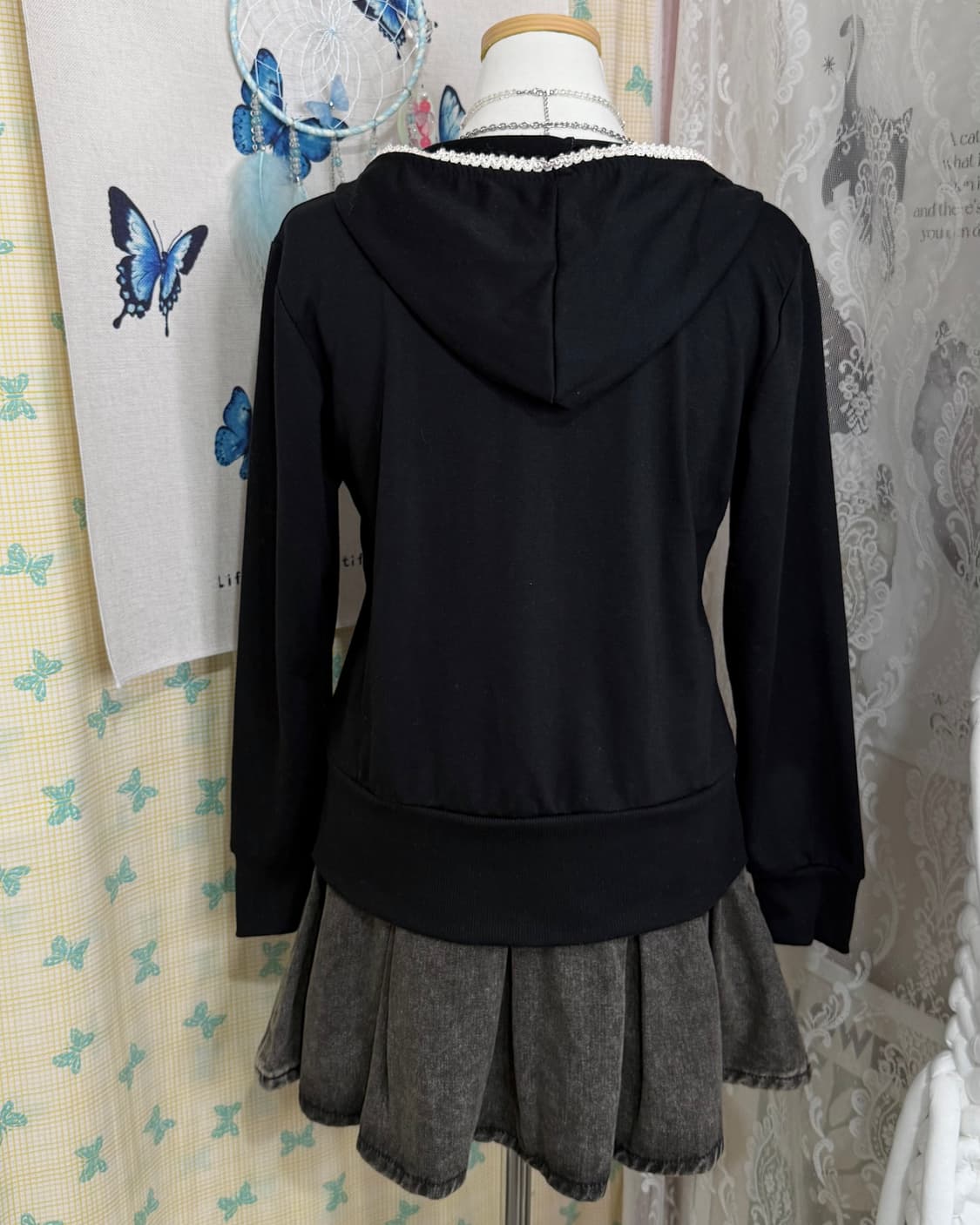 블랙 레이스 셔링 후드 집업 상품이미지9