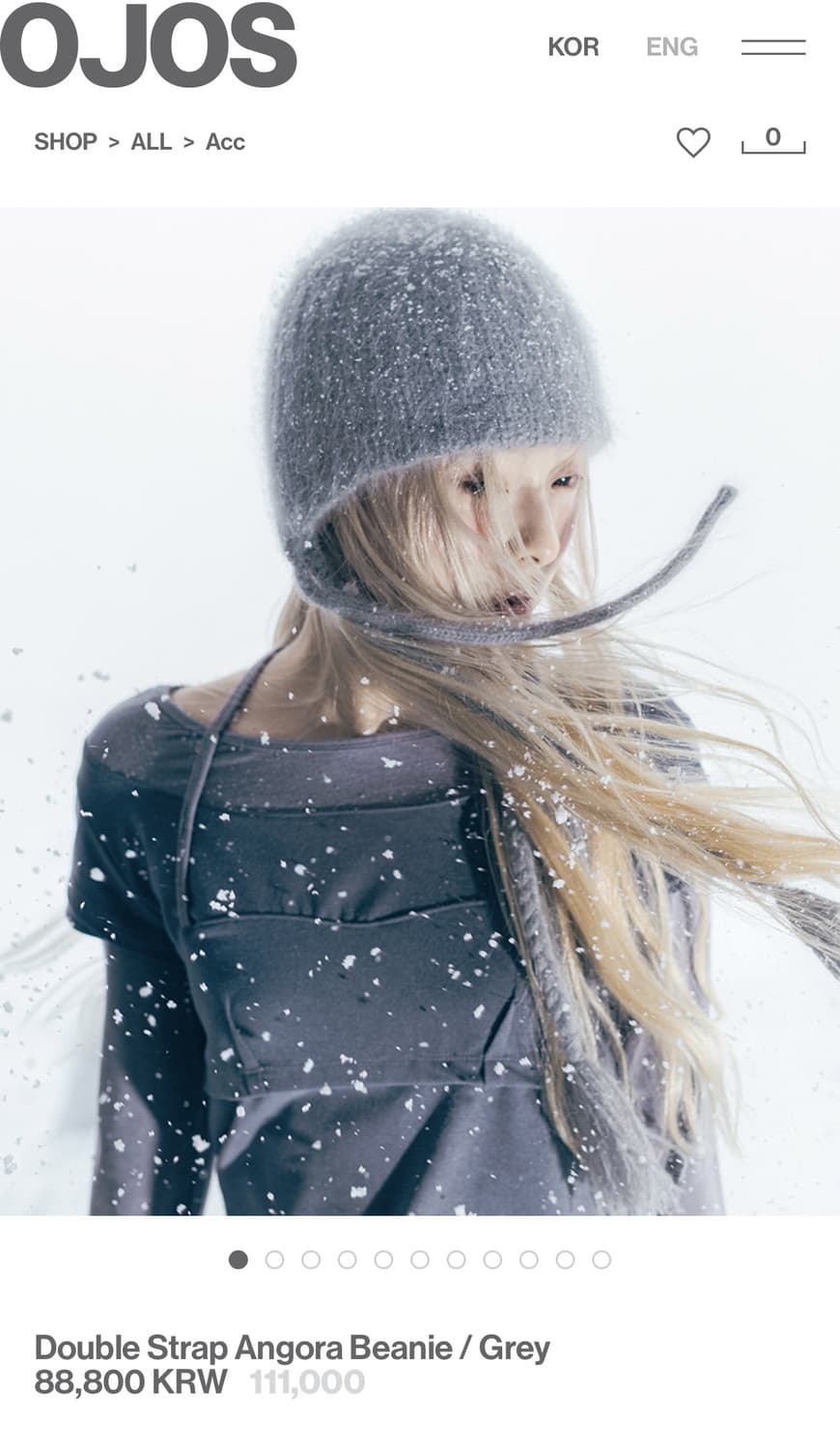 Ojos 오호스 더블 스트랩 앙고라 비니 그레이 상품이미지1