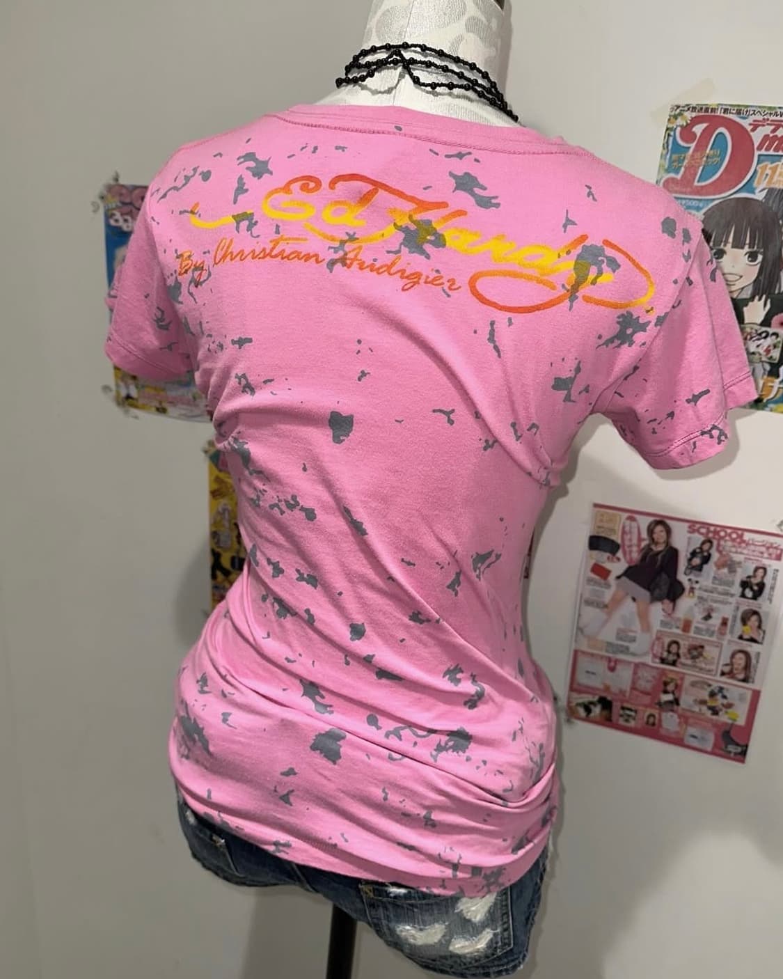 Ed Hardy Skull Printed Pink Slim T-shirt 상품이미지2
