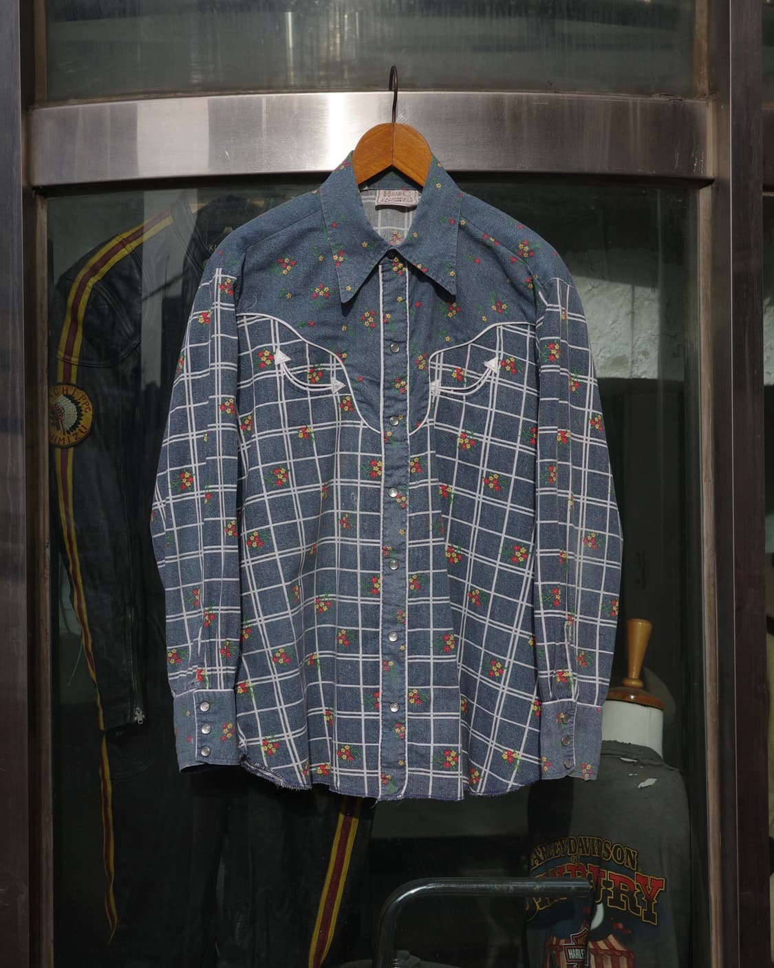 70‘s H ba C 플라워 에스넥 체크 웨스턴 셔츠 상품이미지1