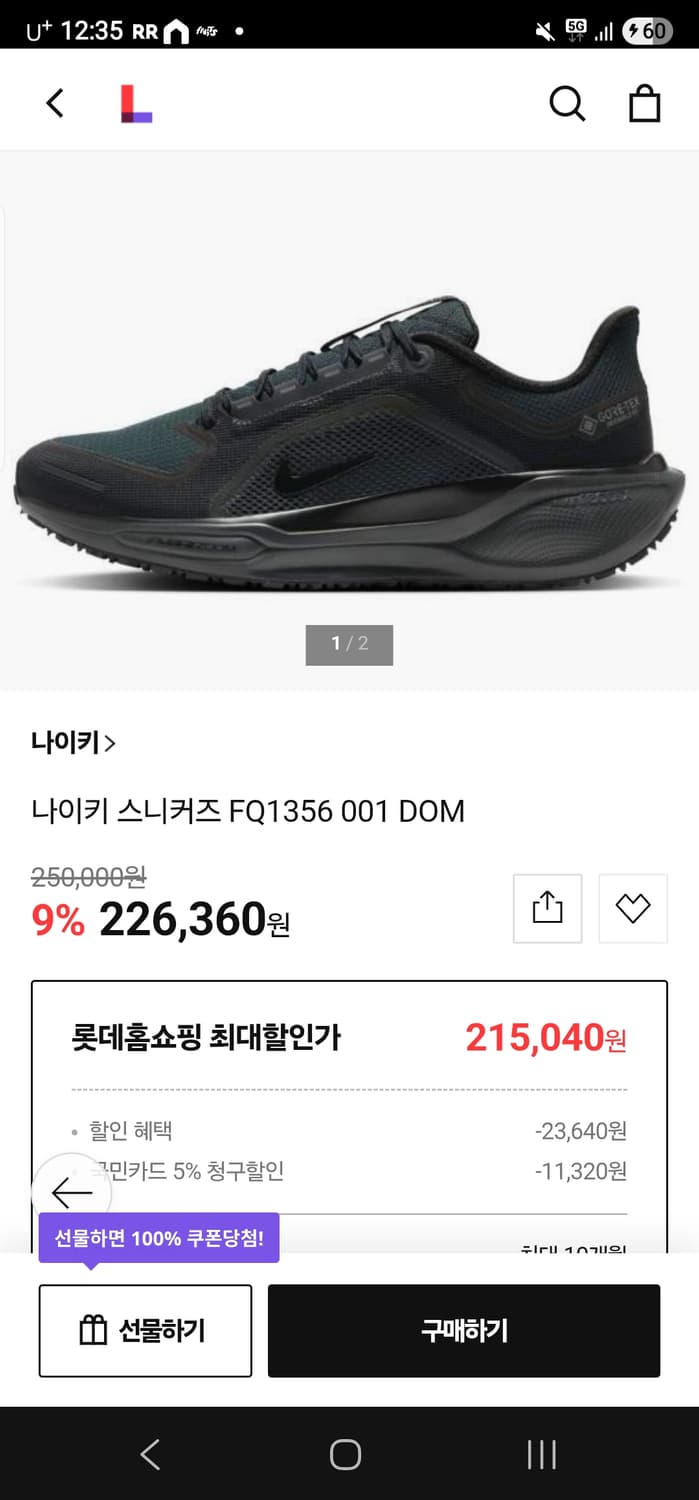 나이키 페가수스41고어텍스 블랙 런닝화 상품이미지2