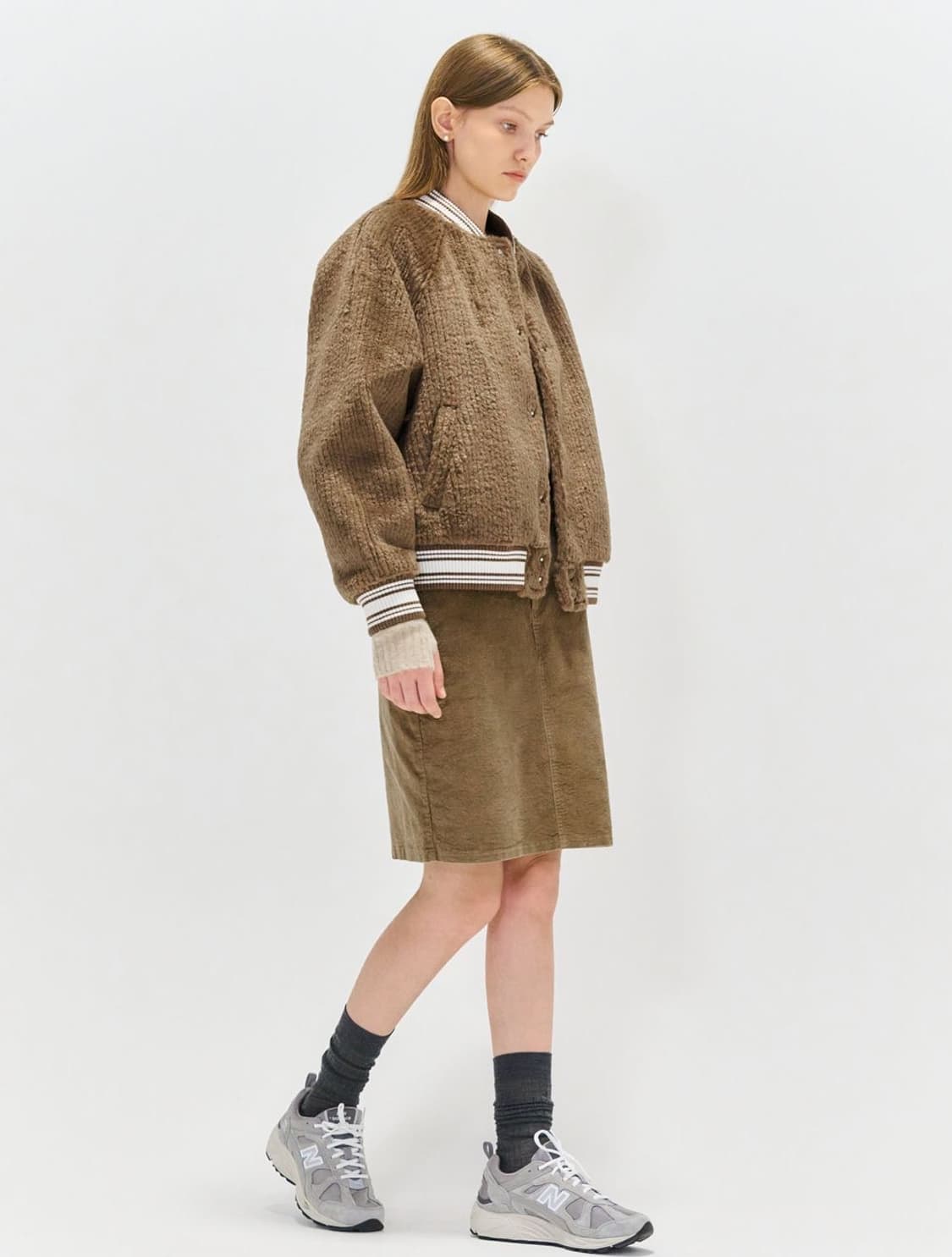 제너럴아이디어 코지 브라운 바시티 퍼 야구 점퍼 자켓 M 새상품 상품이미지4