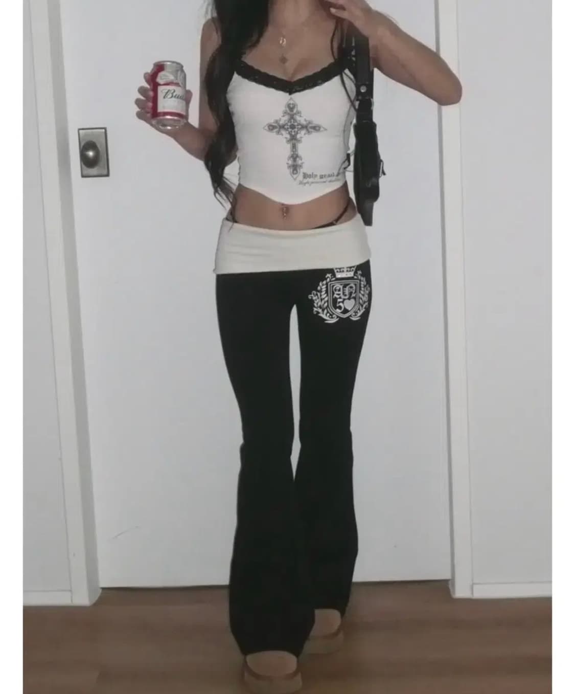 엔젤넘버555 부츠컷 폴디드 팬츠 블랙 bootscut folded pa 상품이미지1