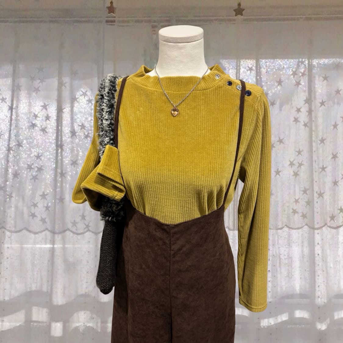 빈티지 버튼 포인트 올리브 코듀로이 벨벳 니트 티셔츠 상품이미지4