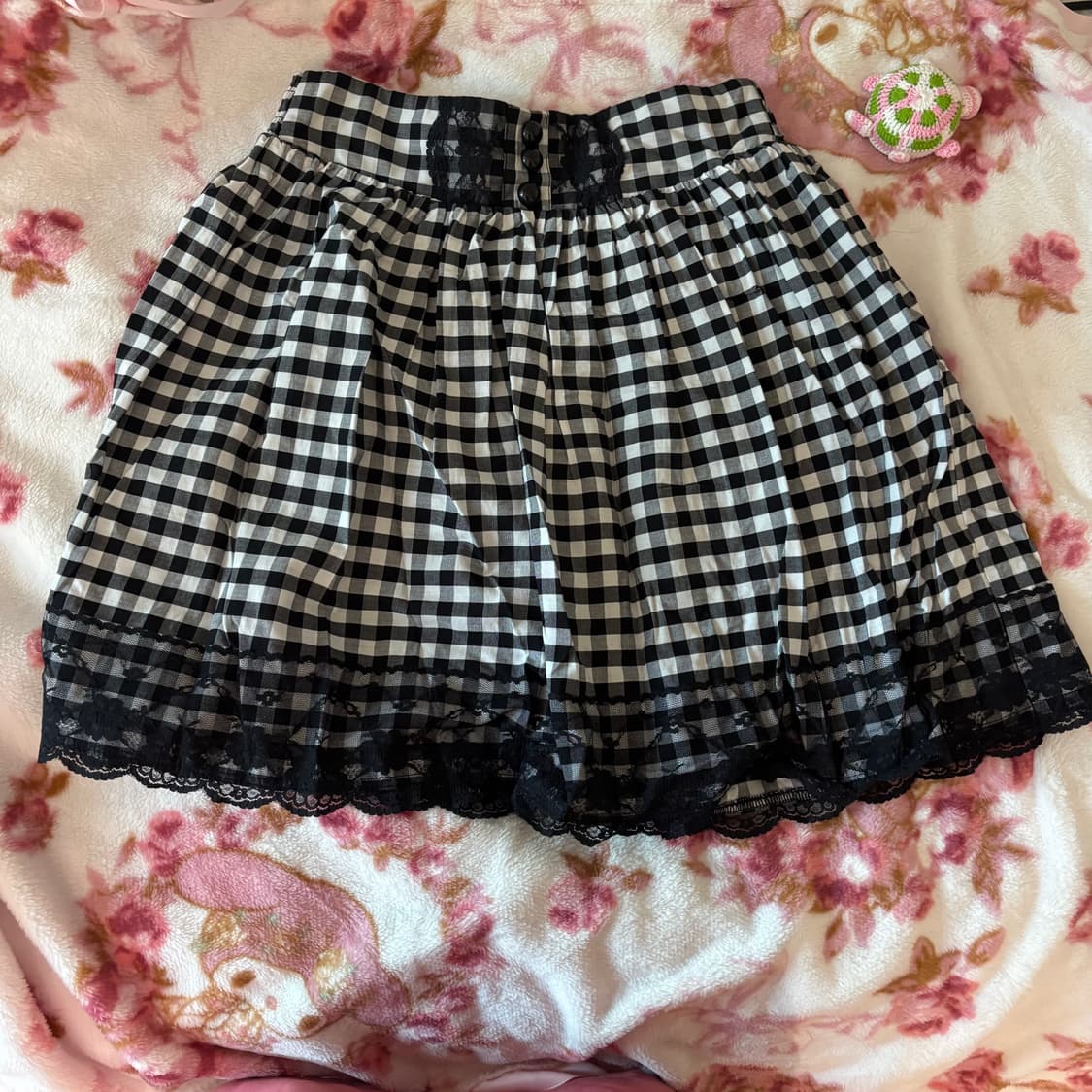 루카빈티지 블랙체크 레이스 포인트 치마 상품이미지1