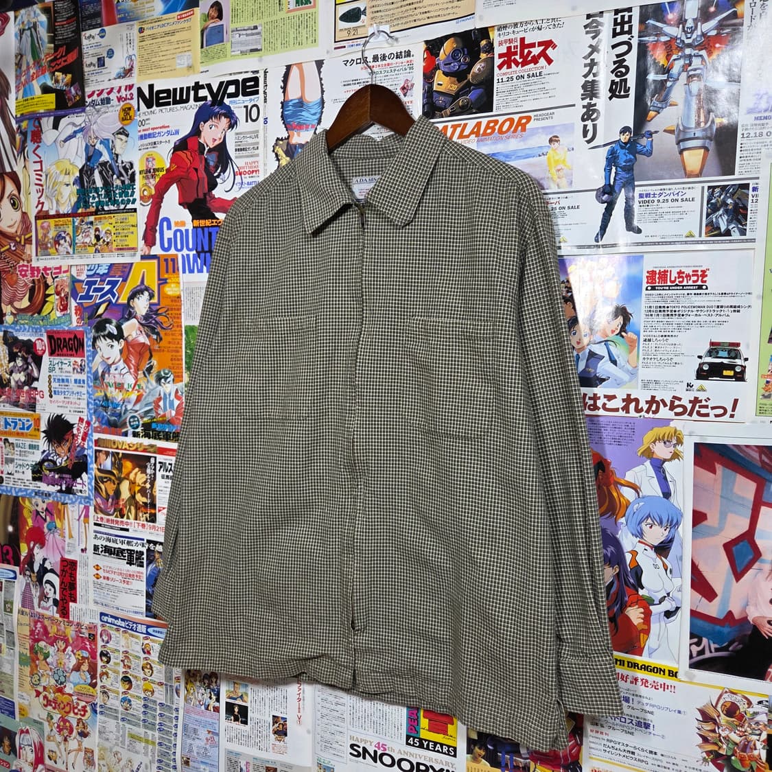 JPN 잔체크 그린 카키 셔츠 집업 상품이미지2