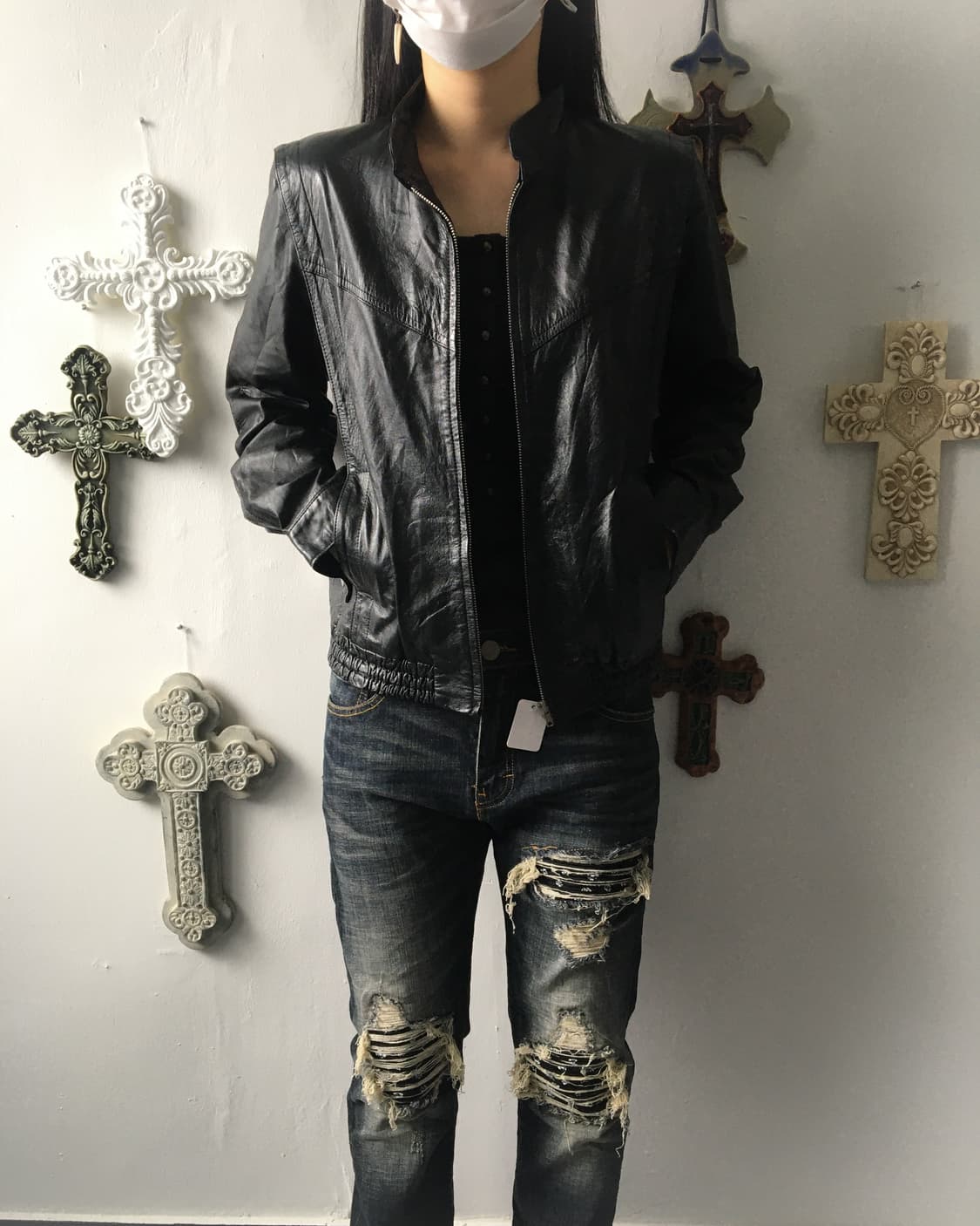 High neck leather jacket 상품이미지7