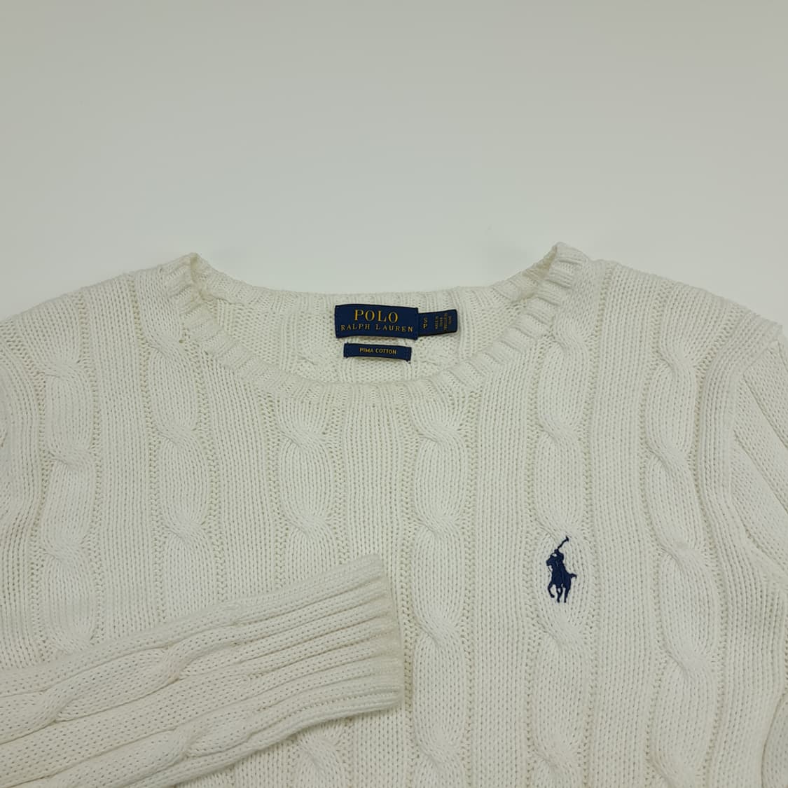 CN747W S 폴로 랄프로렌 화이트 라운드 케이블 긴팔 니트 스웨터 상품이미지3