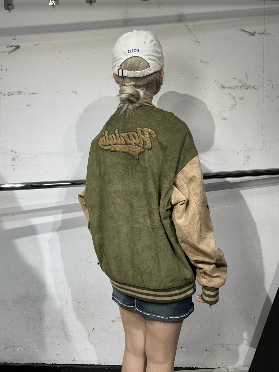 일본 빈티지 모카 카키 자수 바시티 스타디움 자켓 M 상품이미지3