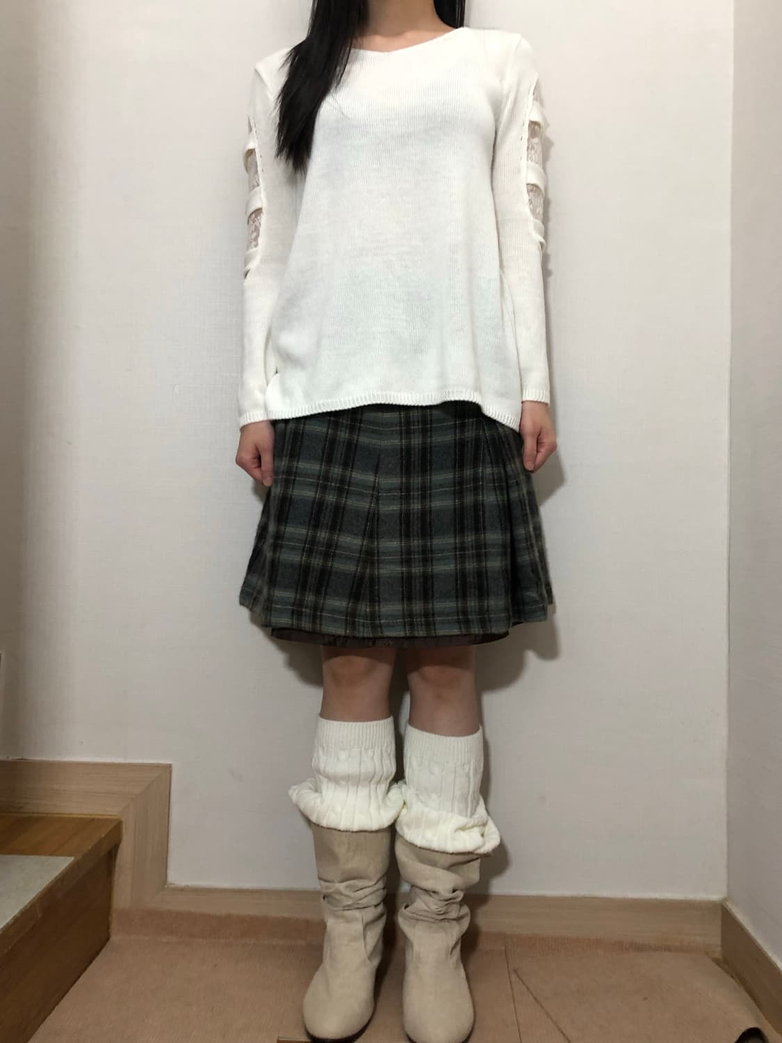 빈티지 그린 체크 울 미디 스커트 상품이미지6