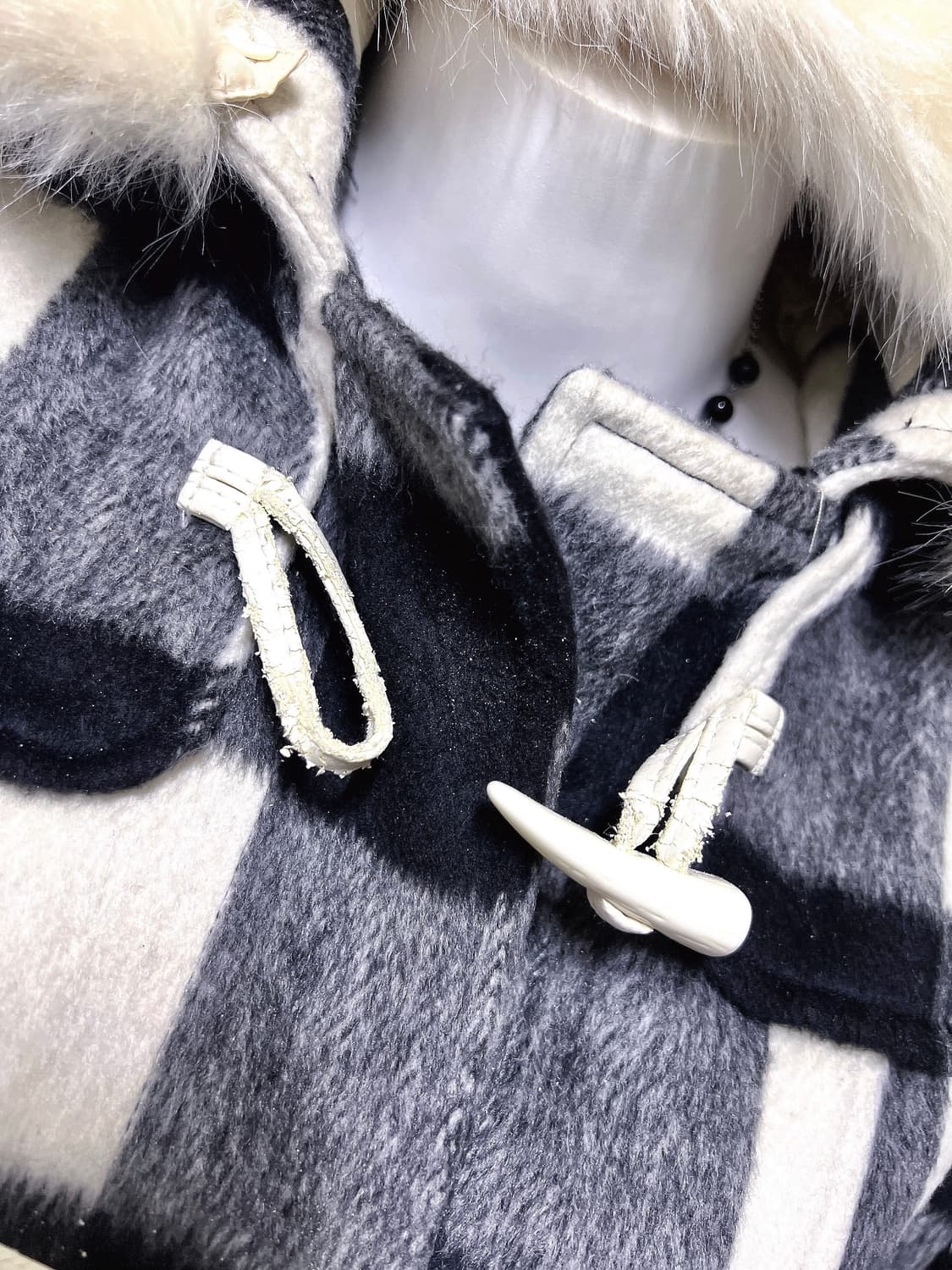 윈터페어리 로맨틱갸루 로걀 체크 퍼 후드 떡볶이코트 자켓 핀터 모리 라떼 상품이미지5