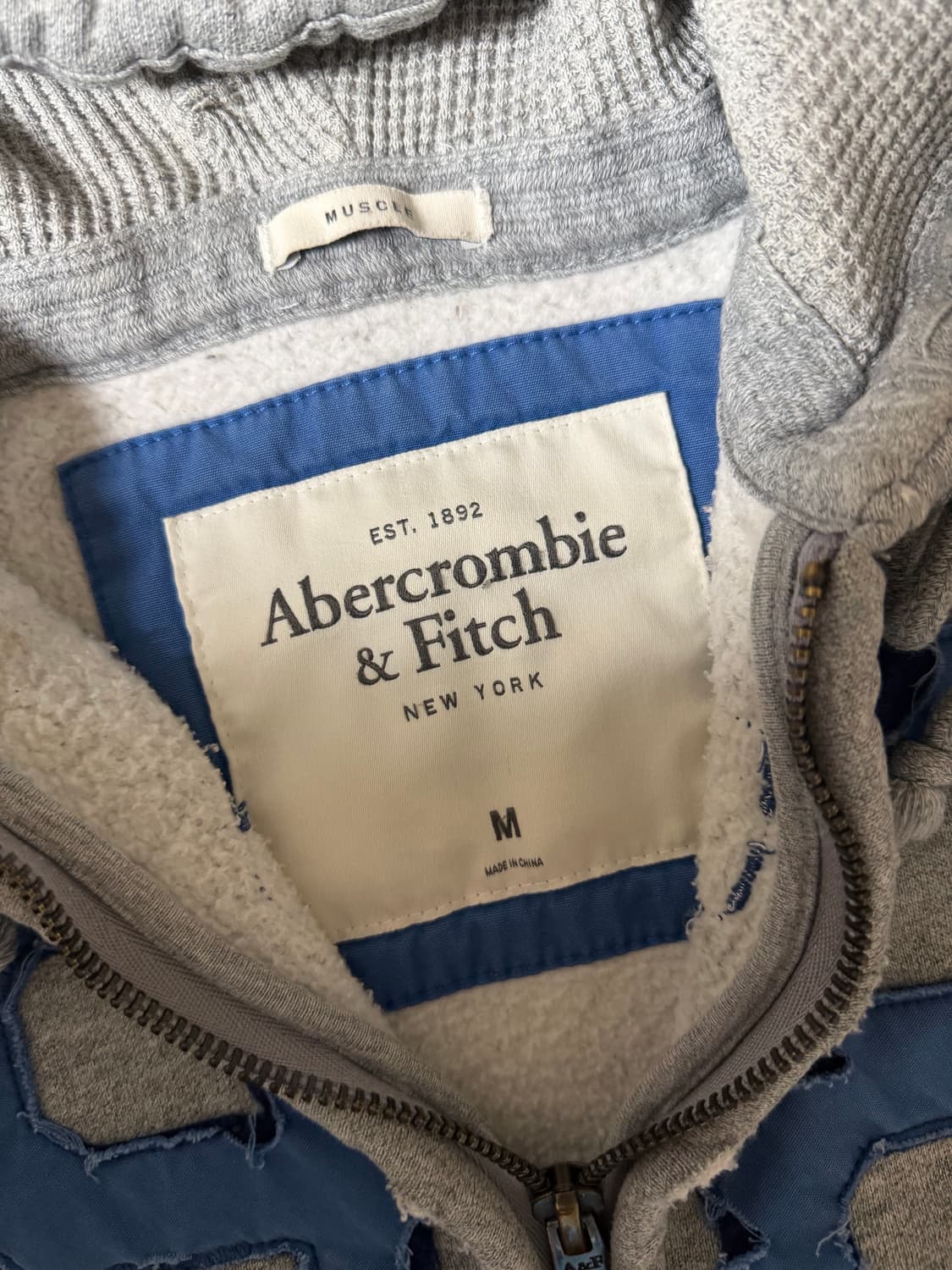 (대대장매물!!) 아베크롬비 데님 빅패치 와플 후드집업 그레이 상품이미지3