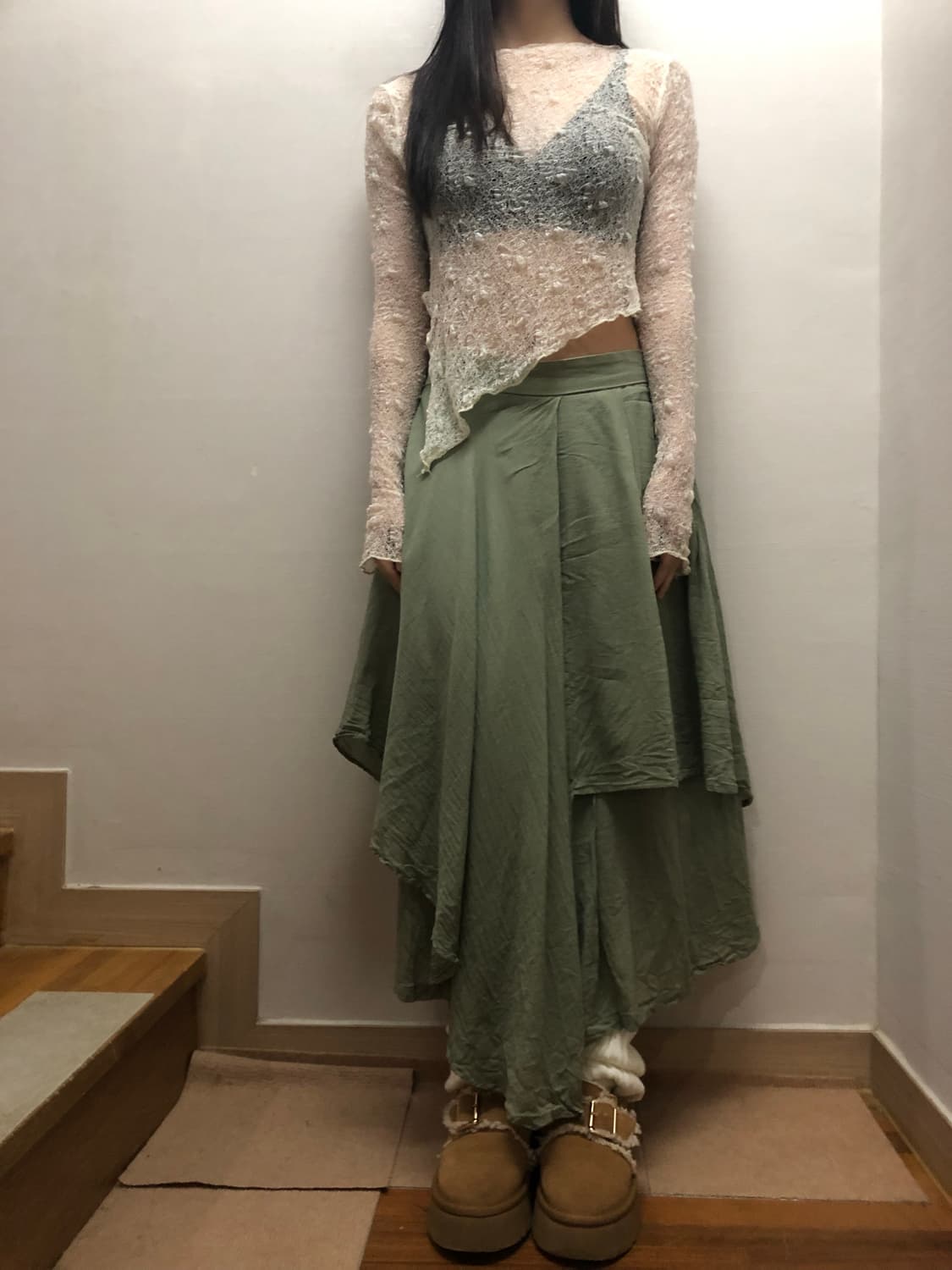 빈티지 라이트 그린 프릴 팬츠 상품이미지5