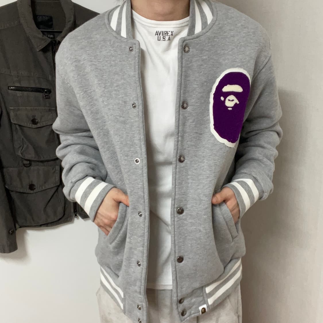 PURPLE LOGO BAPE VARSITY JACKET 상품이미지1