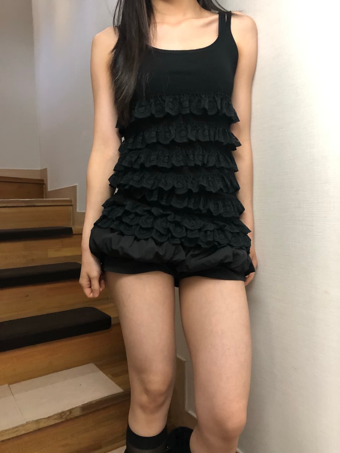빈티지 블랙 프릴 슬리브리스 상품이미지4